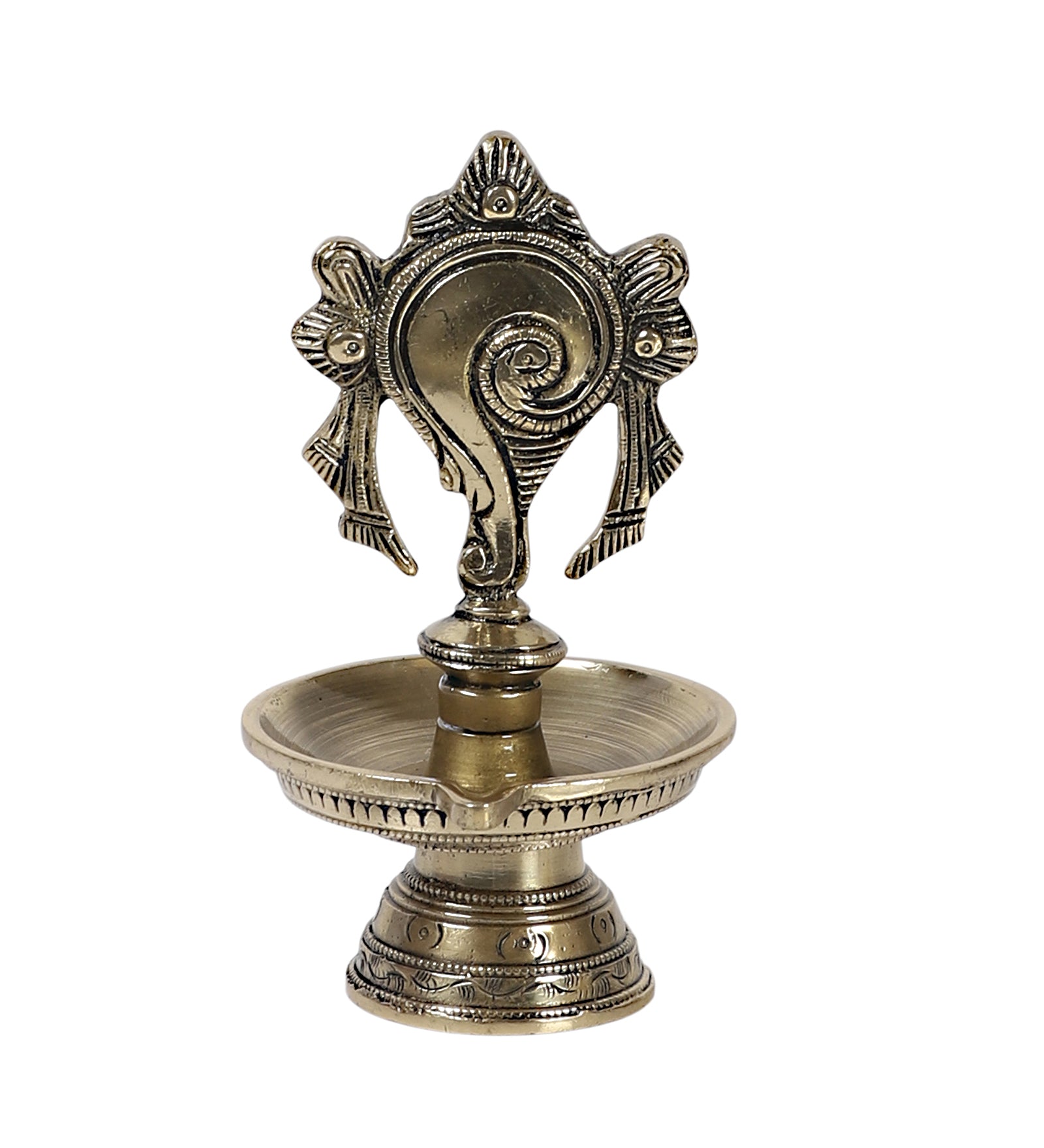 Brass 6 Inches Shankh Design Diya , Pooja Deepak for Home Temple ,Diya for Home Decor