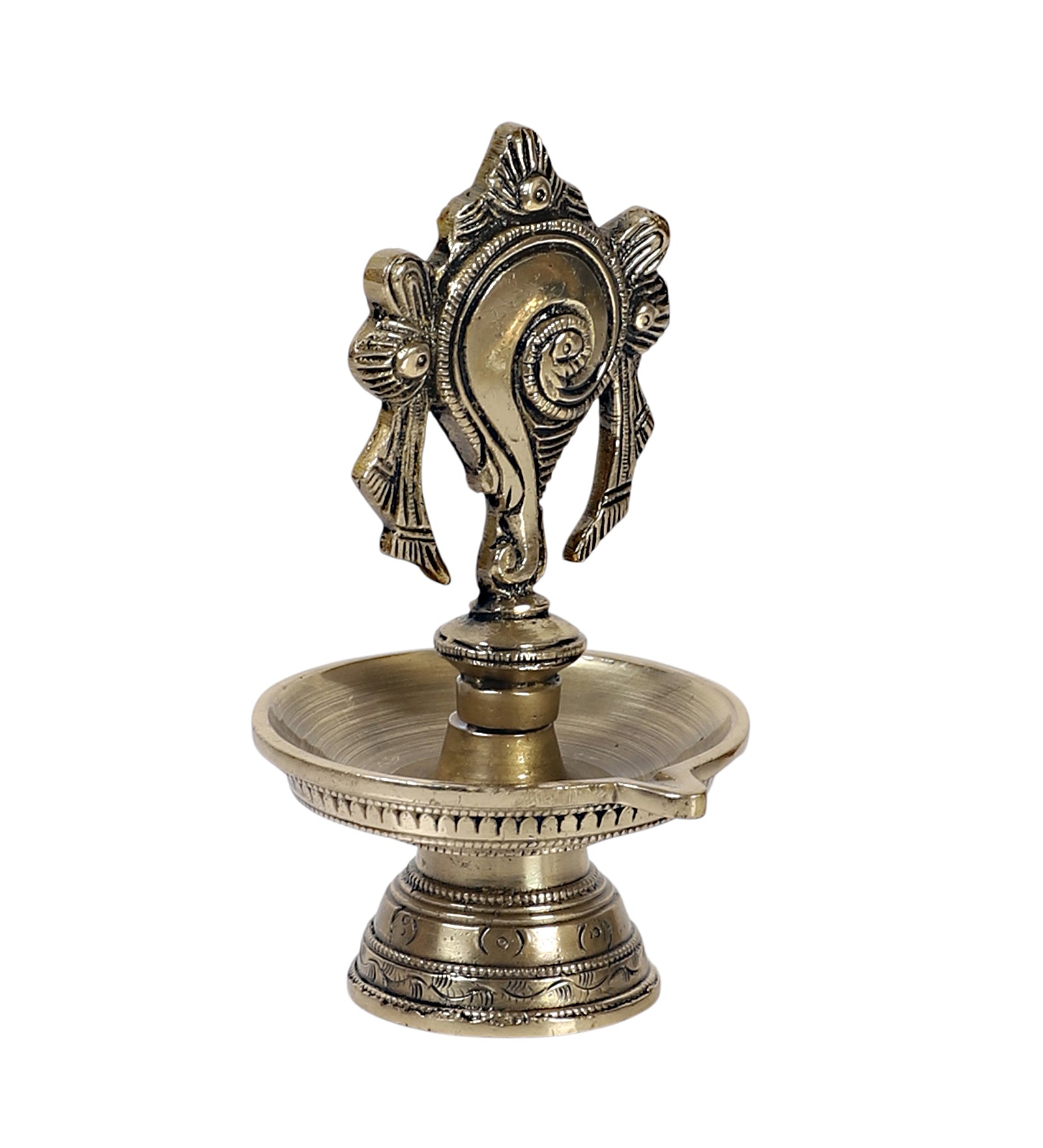 Brass 6 Inches Shankh Design Diya , Pooja Deepak for Home Temple ,Diya for Home Decor