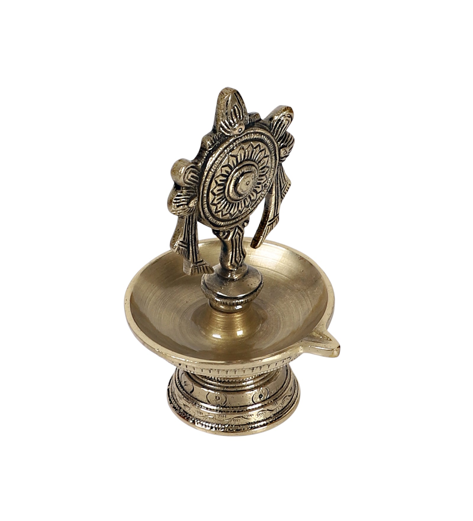 Brass 6 Inches Chakra Design Diya, Pooja Deepak for Home Temple , Diyas for Mandir , Diyas for Pooja