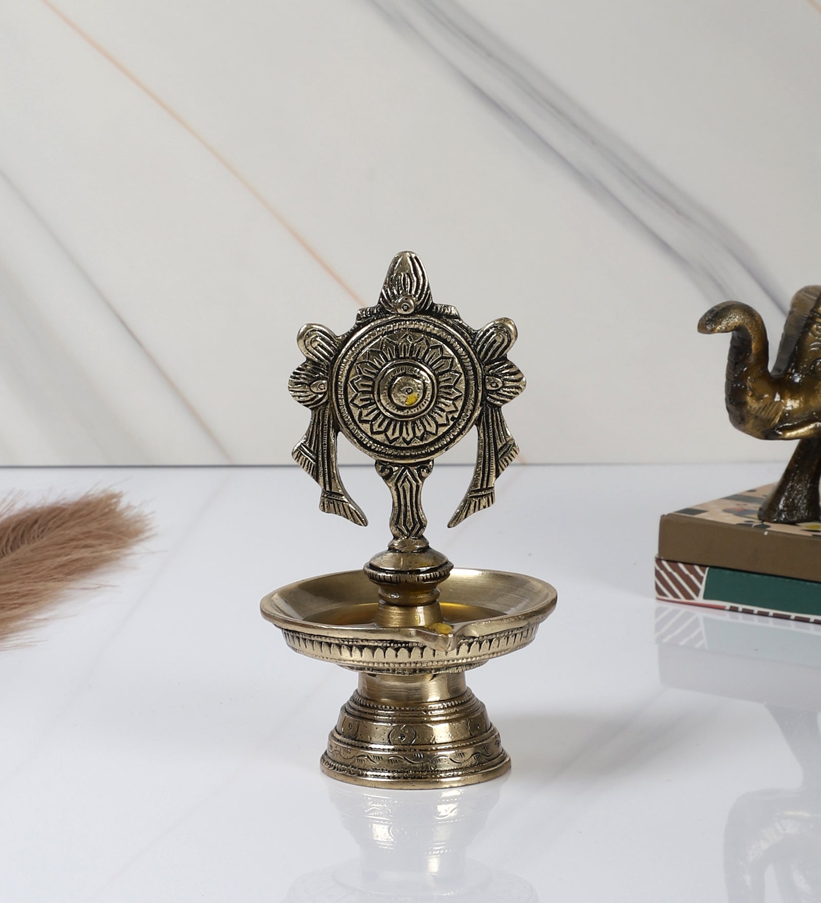 Brass 6 Inches Chakra Design Diya, Pooja Deepak for Home Temple , Diyas for Mandir , Diyas for Pooja