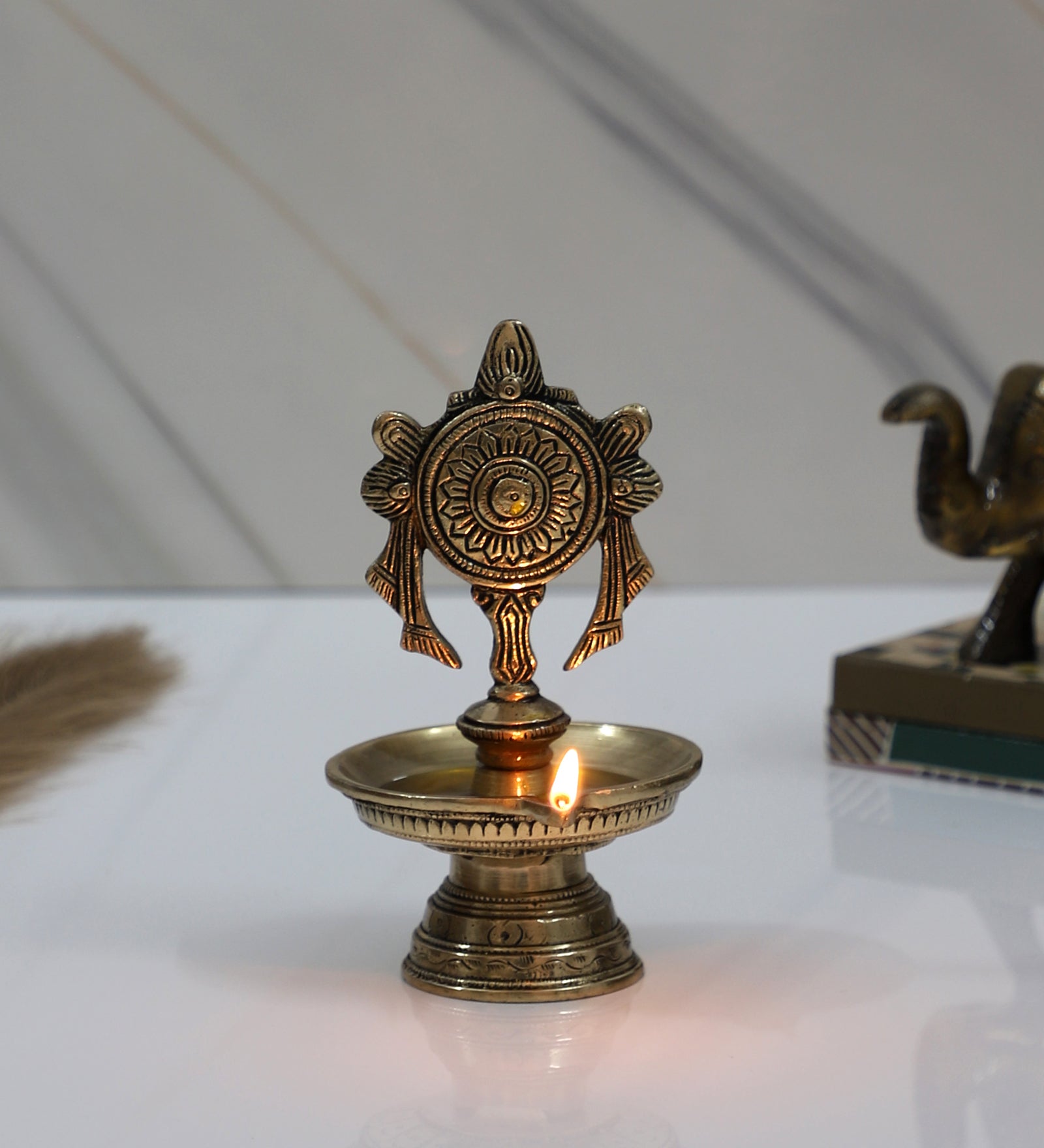 Brass 6 Inches Chakra Design Diya, Pooja Deepak for Home Temple , Diyas for Mandir , Diyas for Pooja