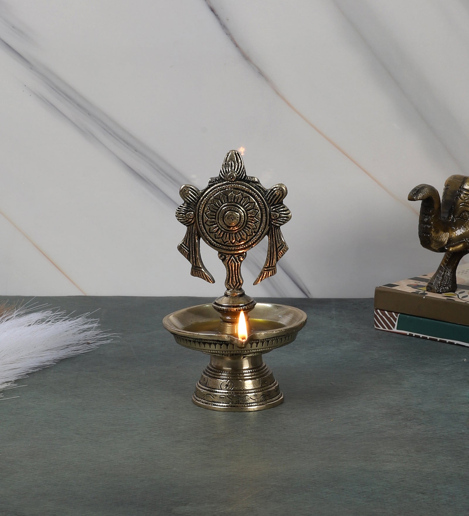 Brass 6 Inches Chakra Design Diya, Pooja Deepak for Home Temple , Diyas for Mandir , Diyas for Pooja