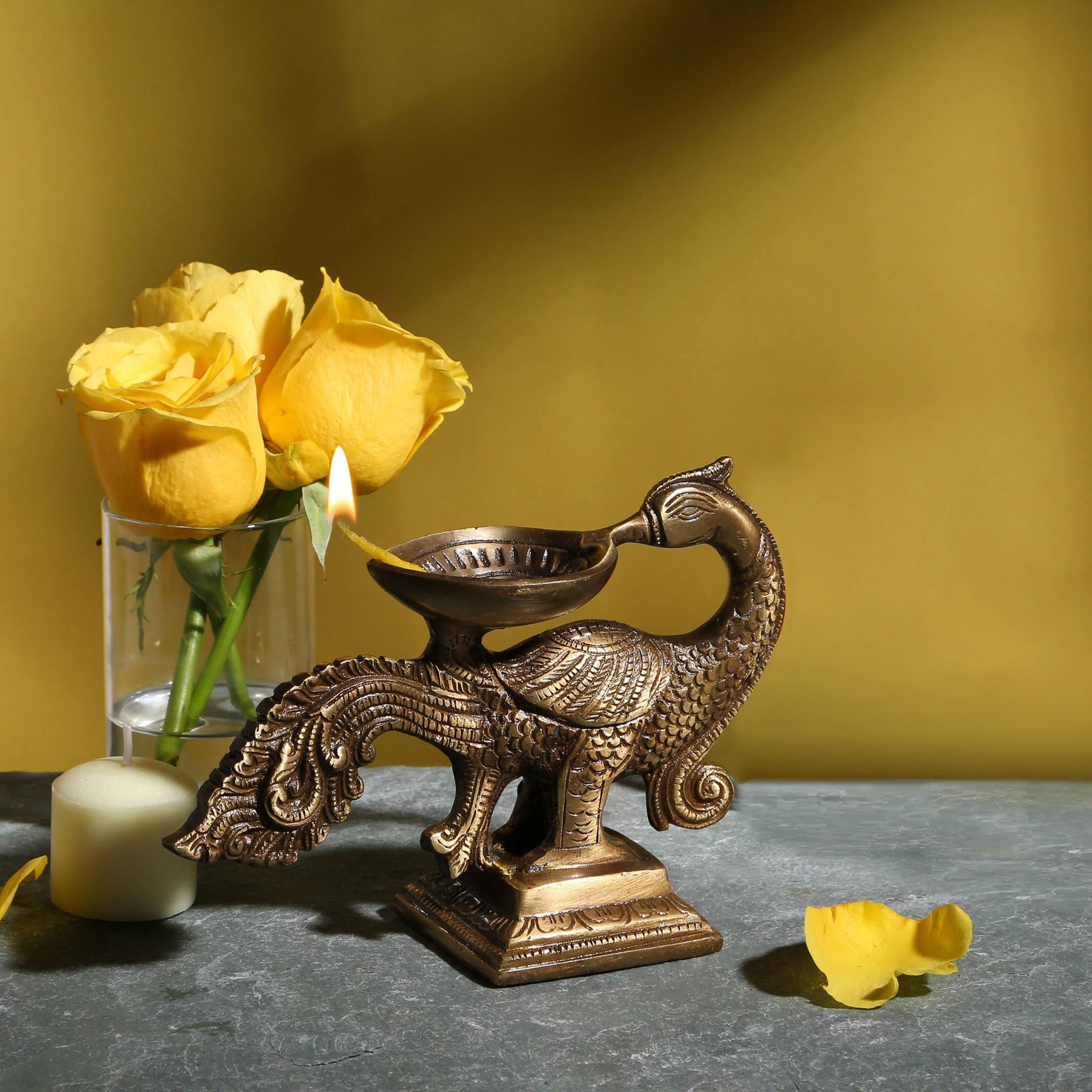 Brass Peacock Design Oil Wick Diya