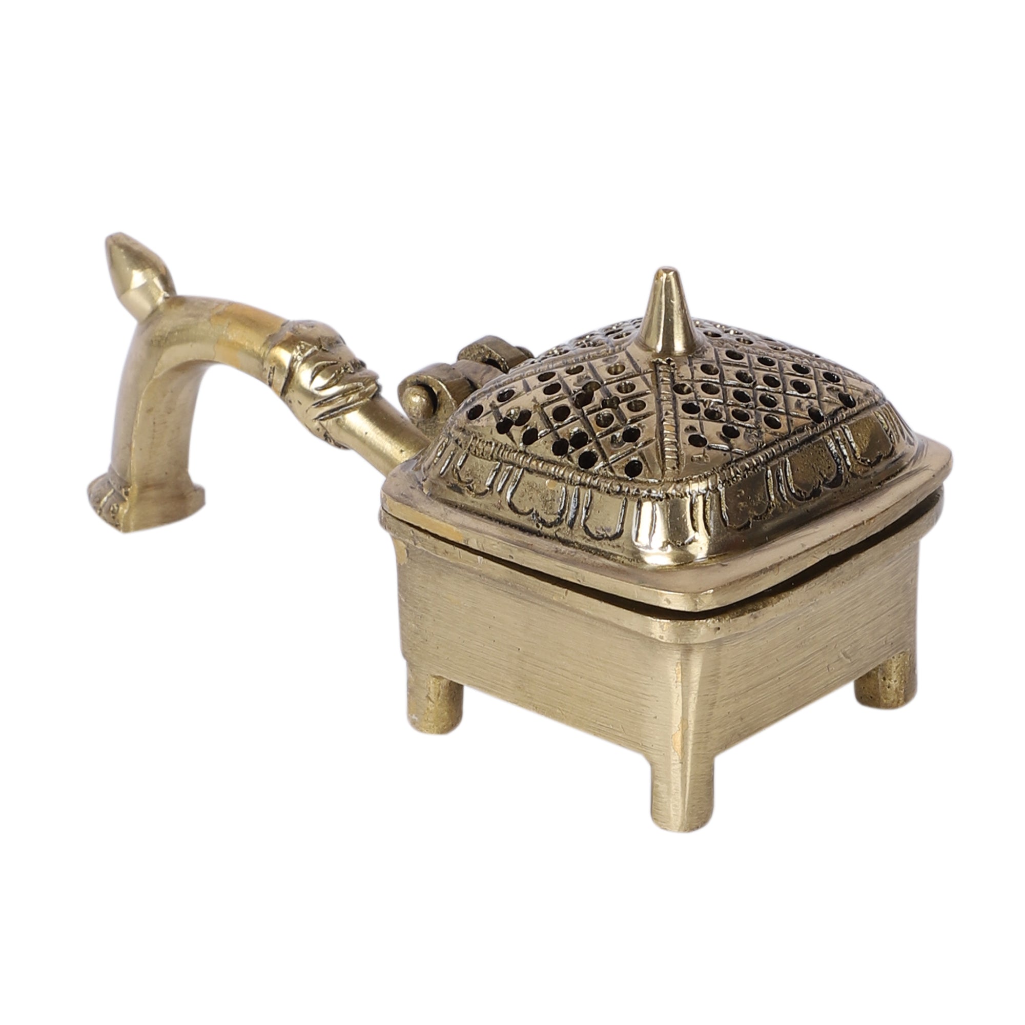 Brass 5.5 Inches Incense Burner with Handle, Burner for Dhoop, Brass Dhoop Stand