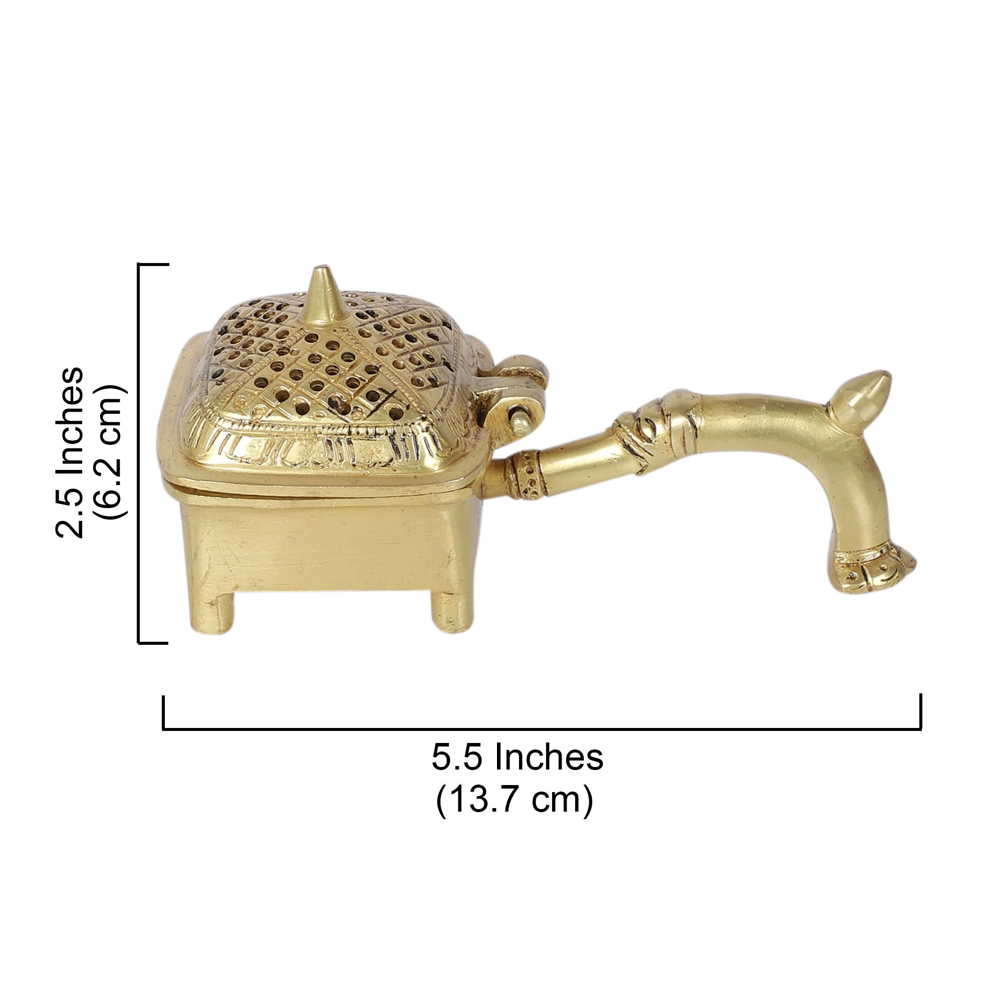 Brass 5.5 Inches Incense Burner with Handle, Burner for Dhoop, Loban Burner