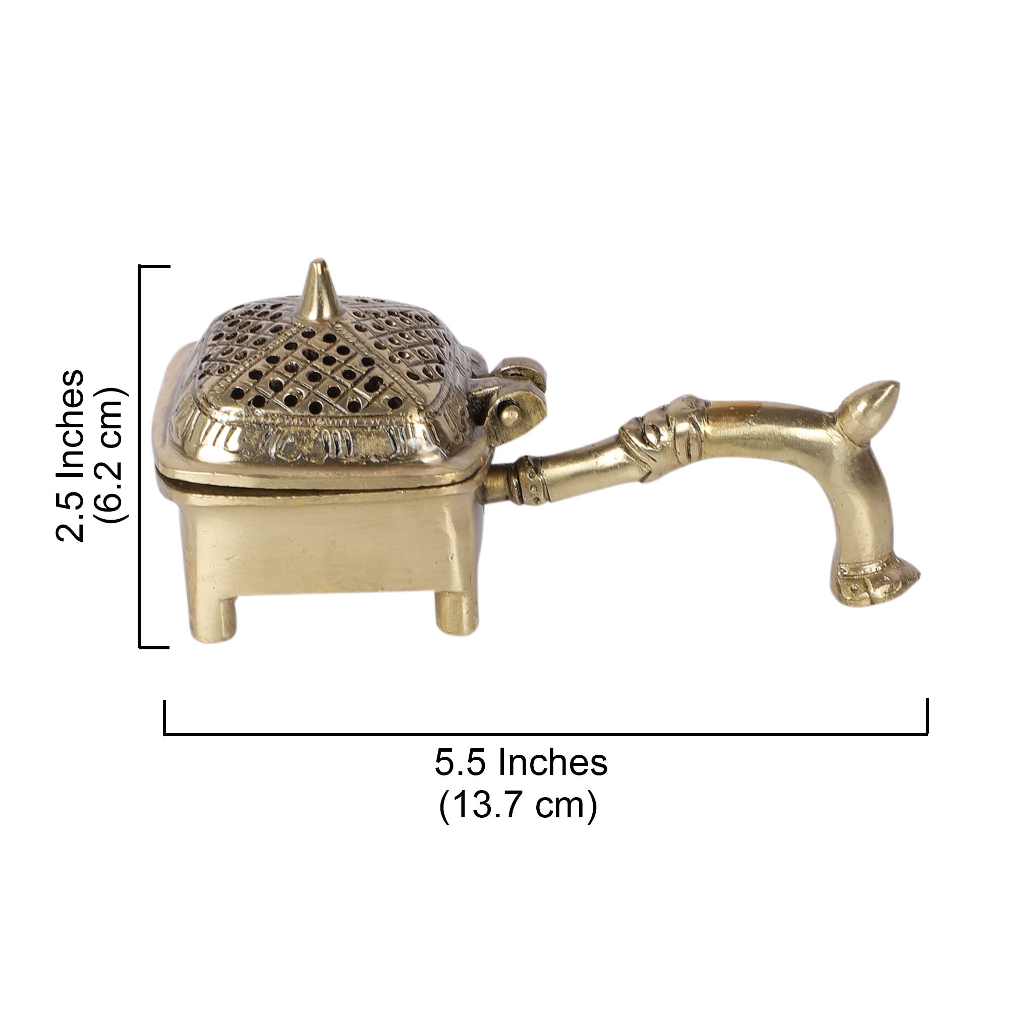 Brass 5.5 Inches Incense Burner with Handle, Burner for Dhoop, Brass Dhoop Stand