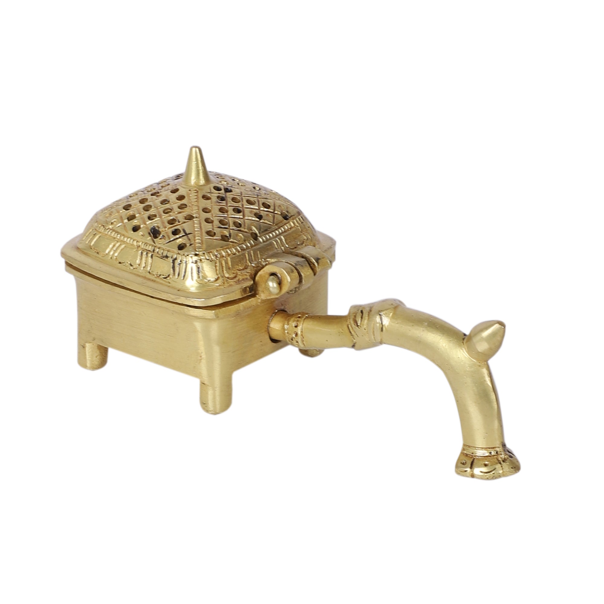 Brass 5.5 Inches Incense Burner with Handle, Burner for Dhoop, Loban Burner