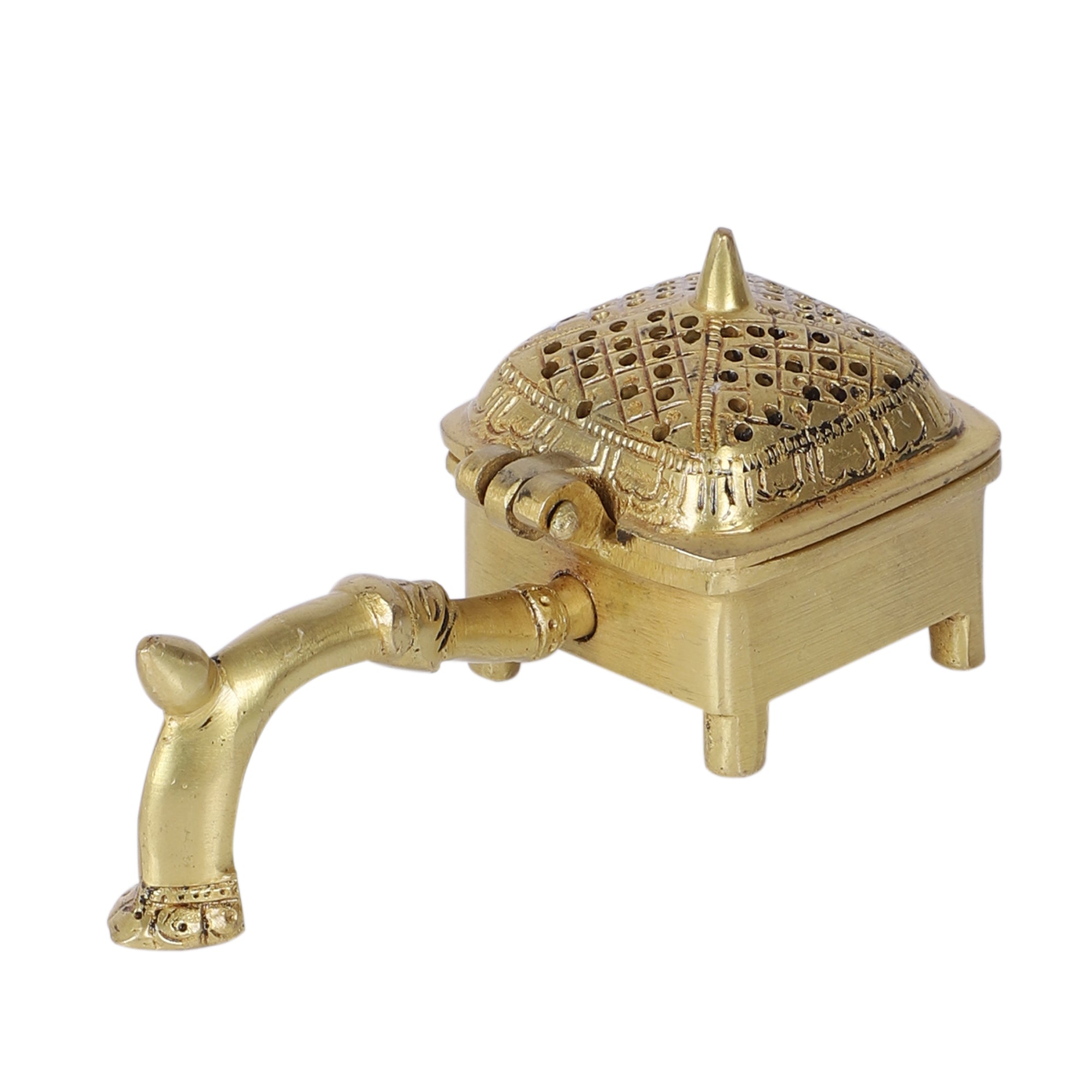 Brass 5.5 Inches Incense Burner with Handle, Burner for Dhoop, Loban Burner