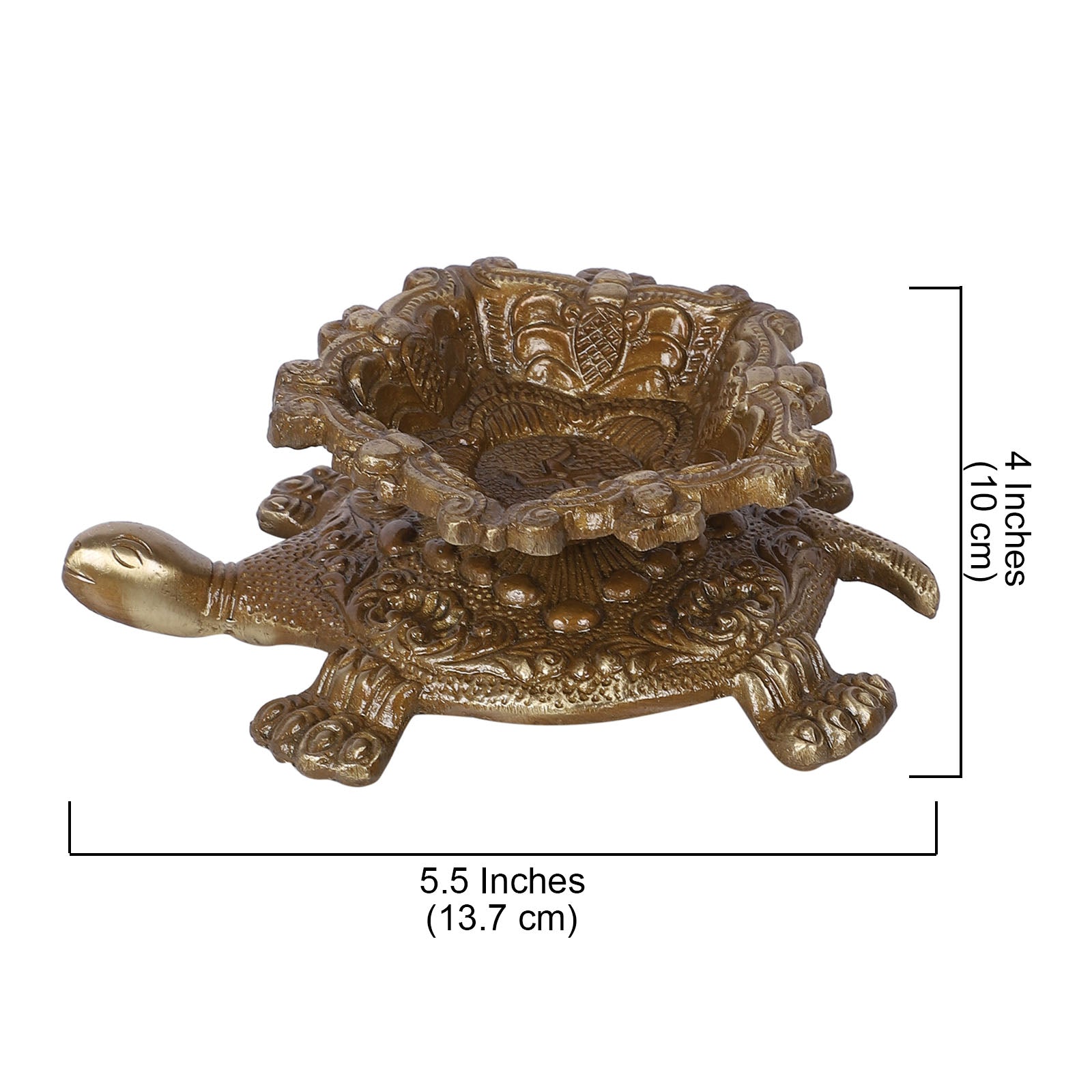 Brass Swastika Engraved Diya Over Tortoise, Brass Diyas for Home