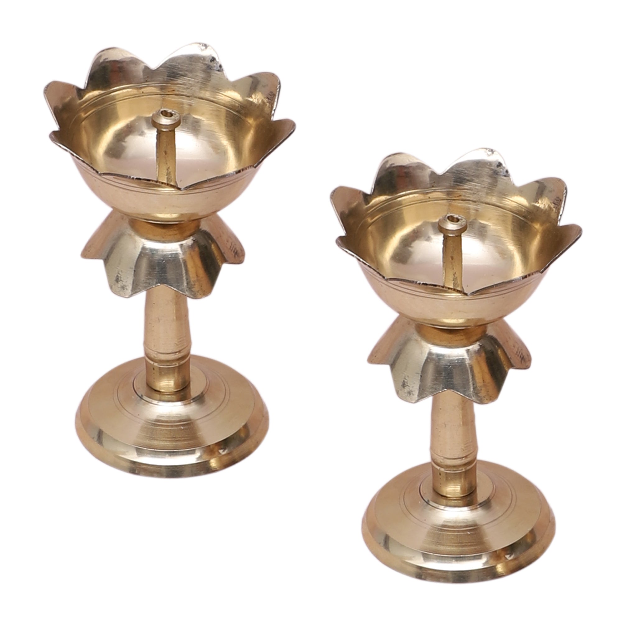 Brass Lotus Shaped 5 Inches Diya Pair, Jyoti Diyas for Home Temple