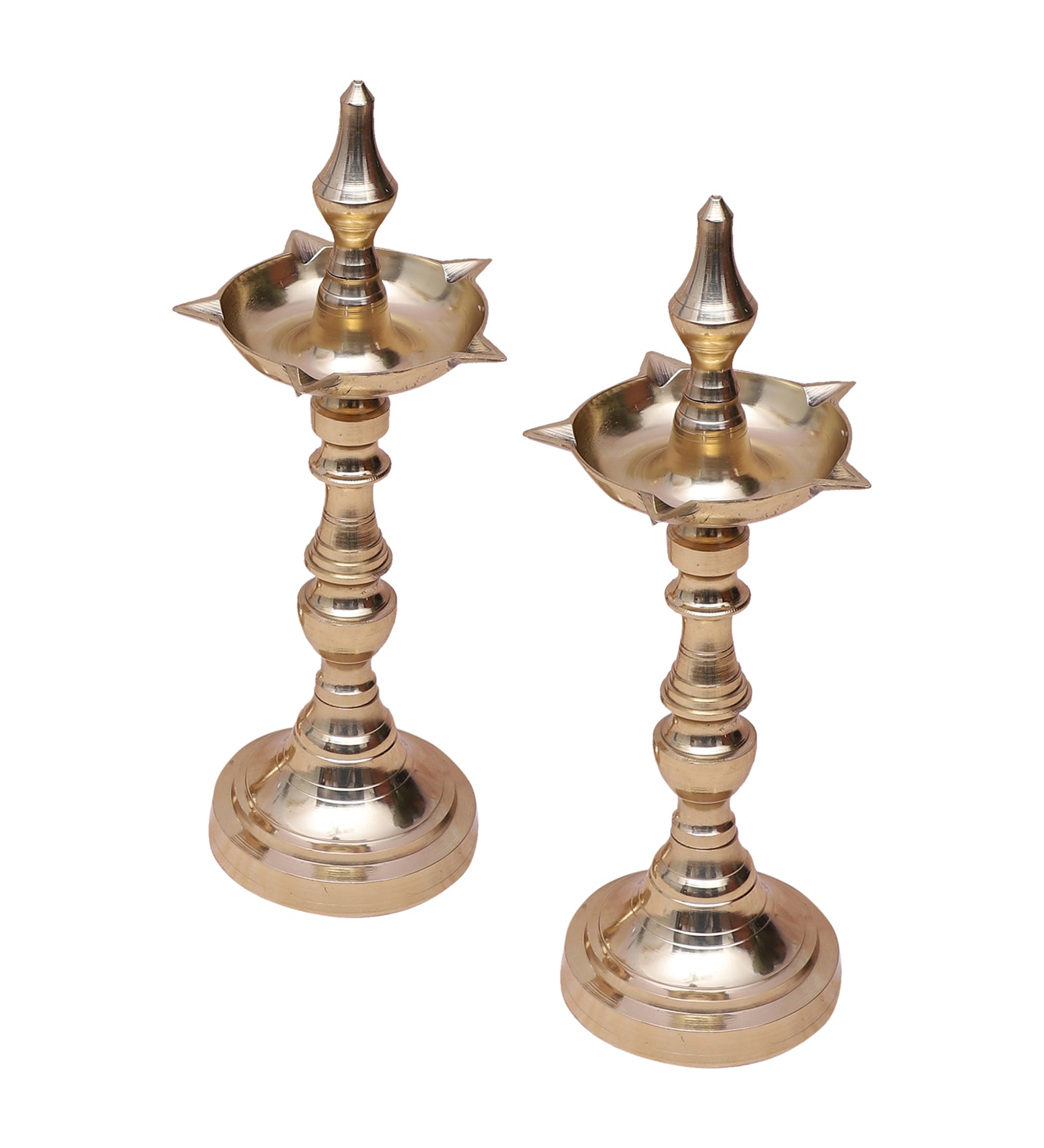 Brass 11 Inches Samai Diya, Brass Pooja Deepak Stand Pair, Brass Samai for Pooja