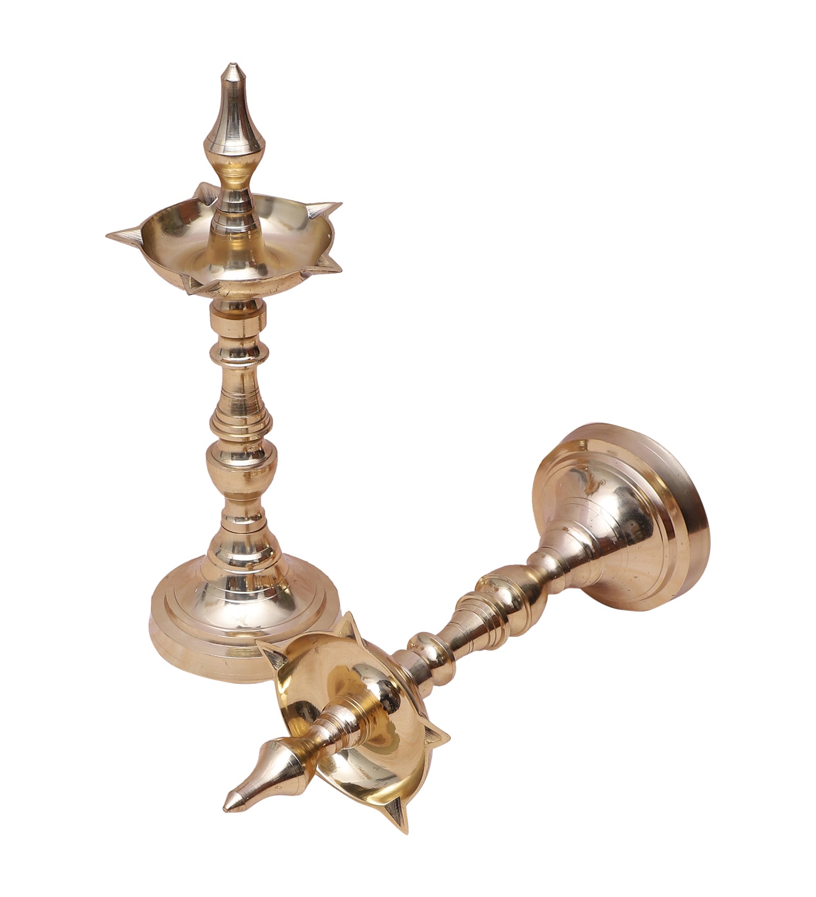 Brass 11 Inches Samai Diya, Brass Pooja Deepak Stand Pair, Brass Samai for Pooja