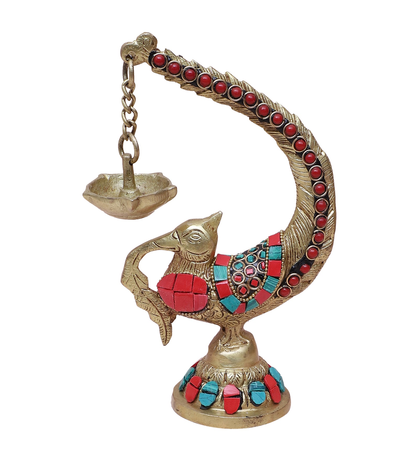 Brass Gemstone Work Annam Bird Oil Diya , Brass Diya for Temple