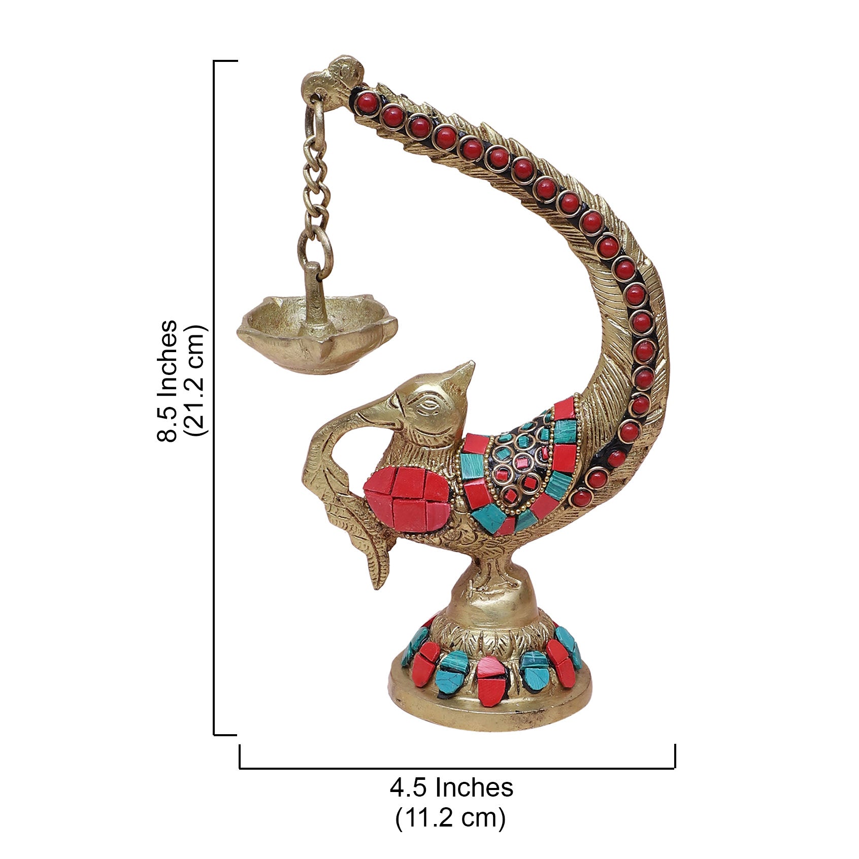 Brass Gemstone Work Annam Bird Oil Diya , Brass Diya for Temple