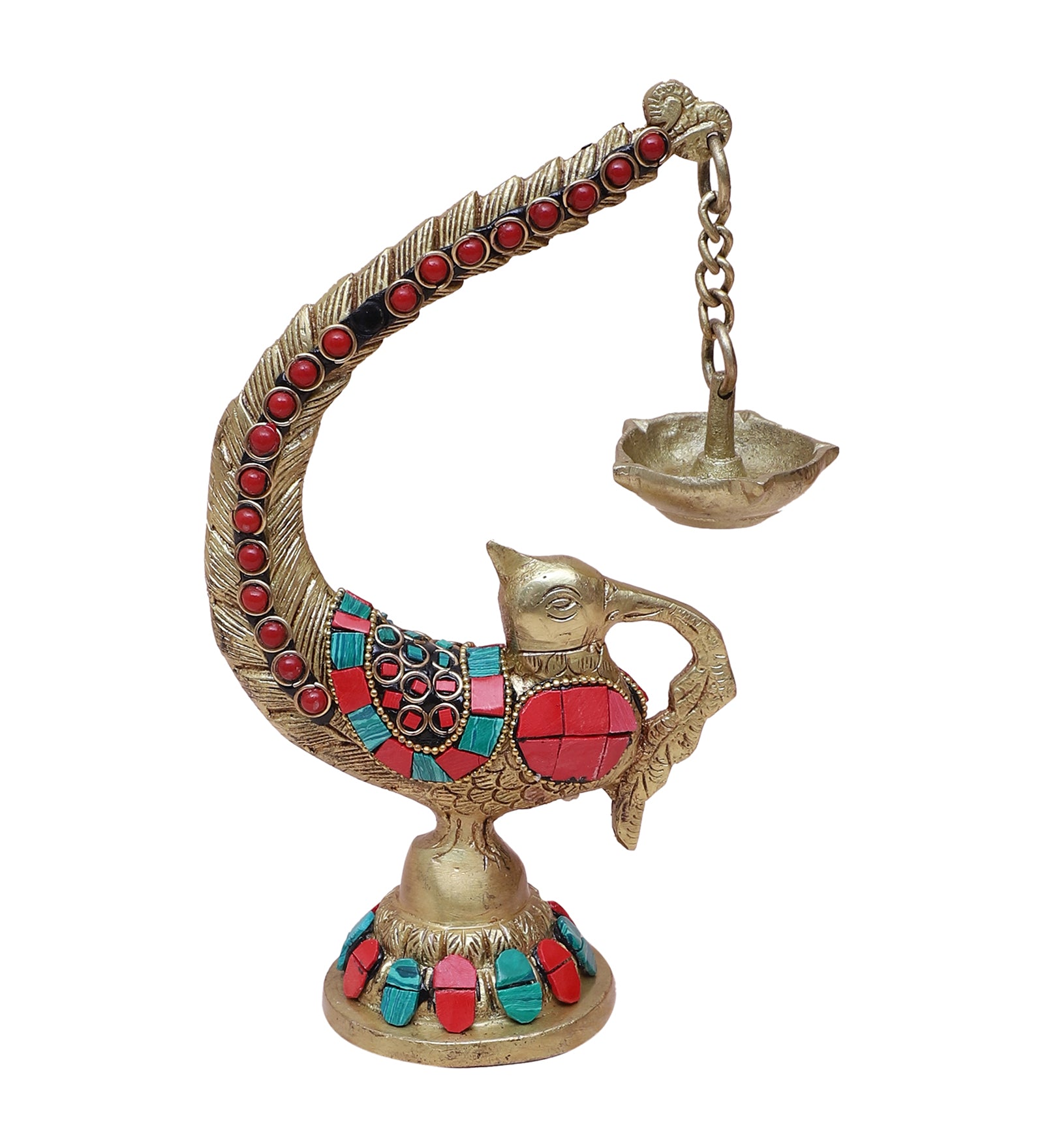 Brass Gemstone Work Annam Bird Oil Diya , Brass Diya for Temple