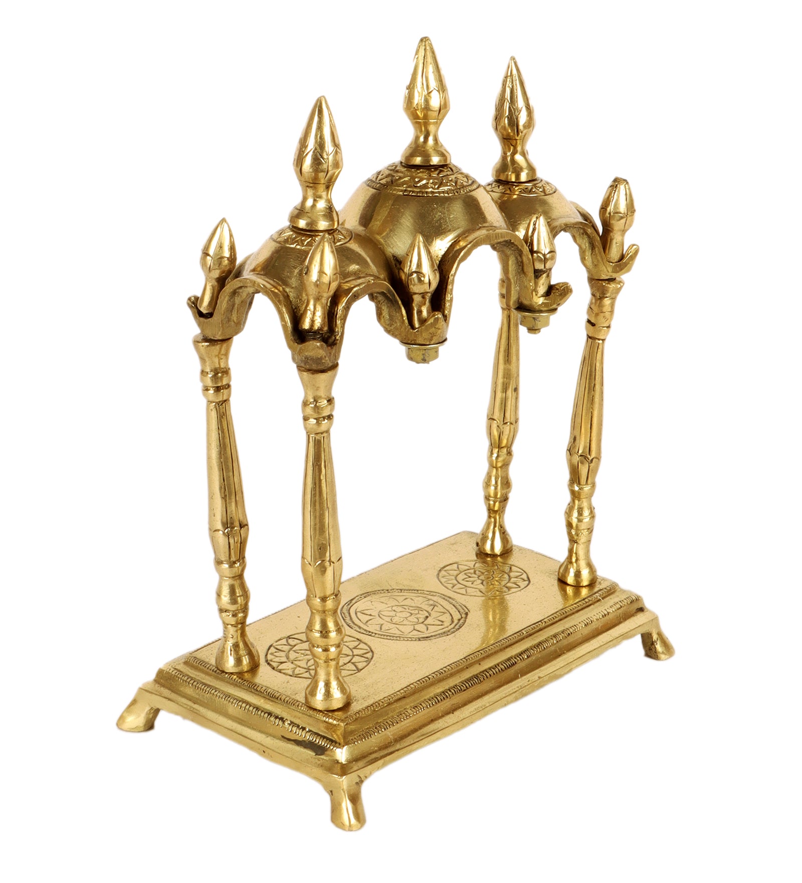 Brass 3 Domed Handcrafted Decor Temple, 11 Inches Brass Temple for Home