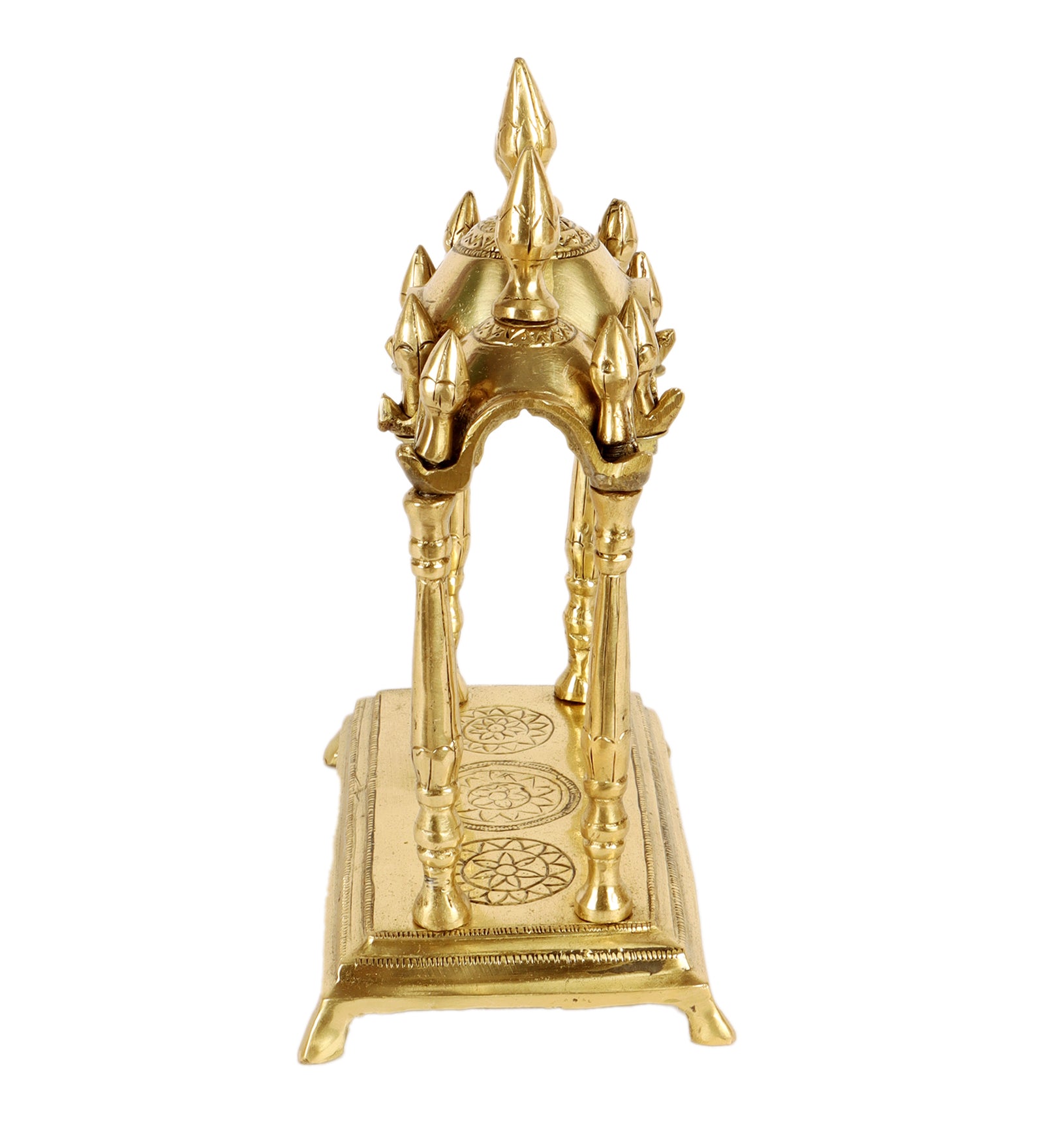 Brass 3 Domed Handcrafted Decor Temple, 11 Inches Brass Temple for Home