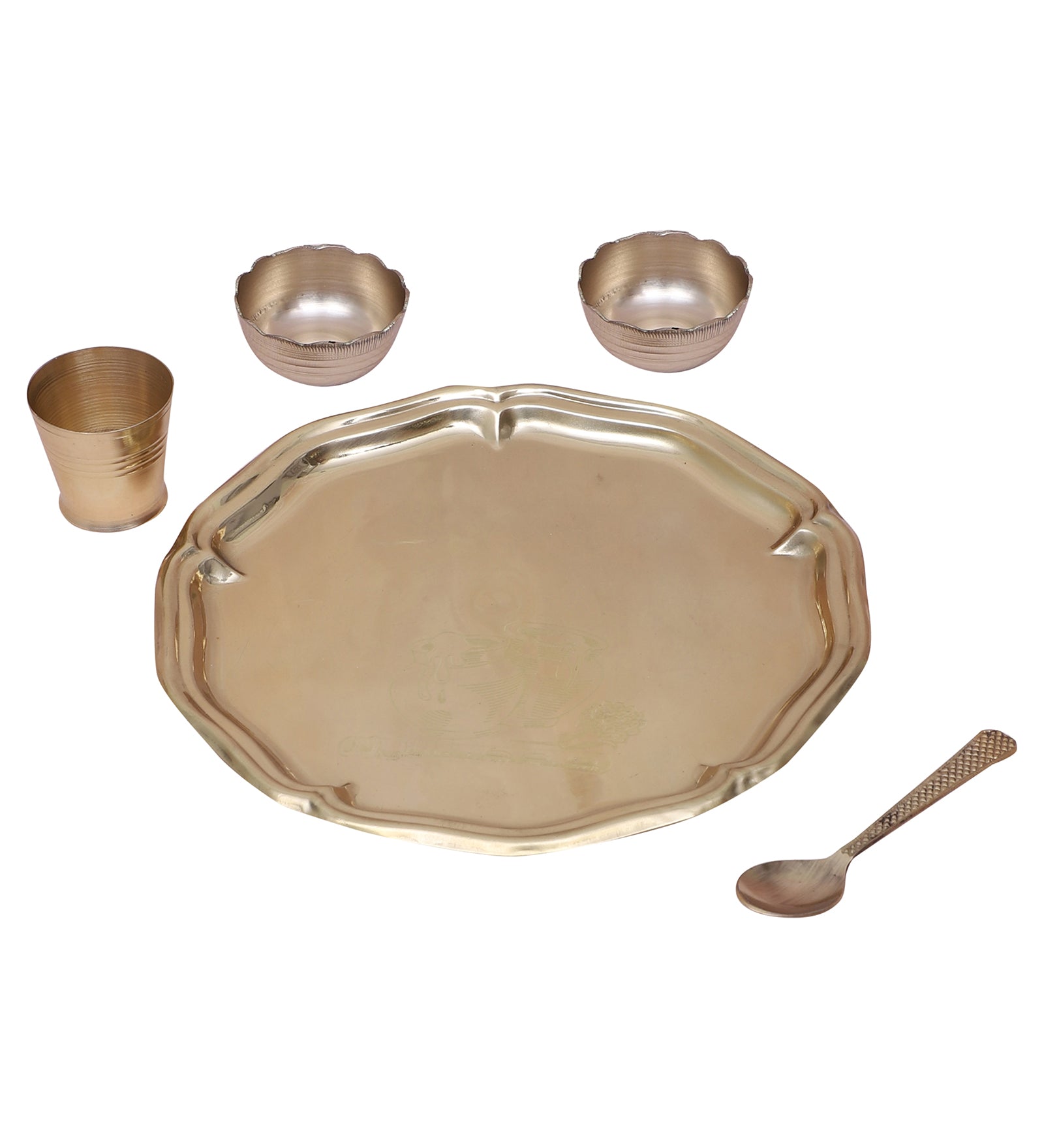 Brass 8 Inches Pooja Thali Set, Brass Pooja Plate, Brass Aarti Thali