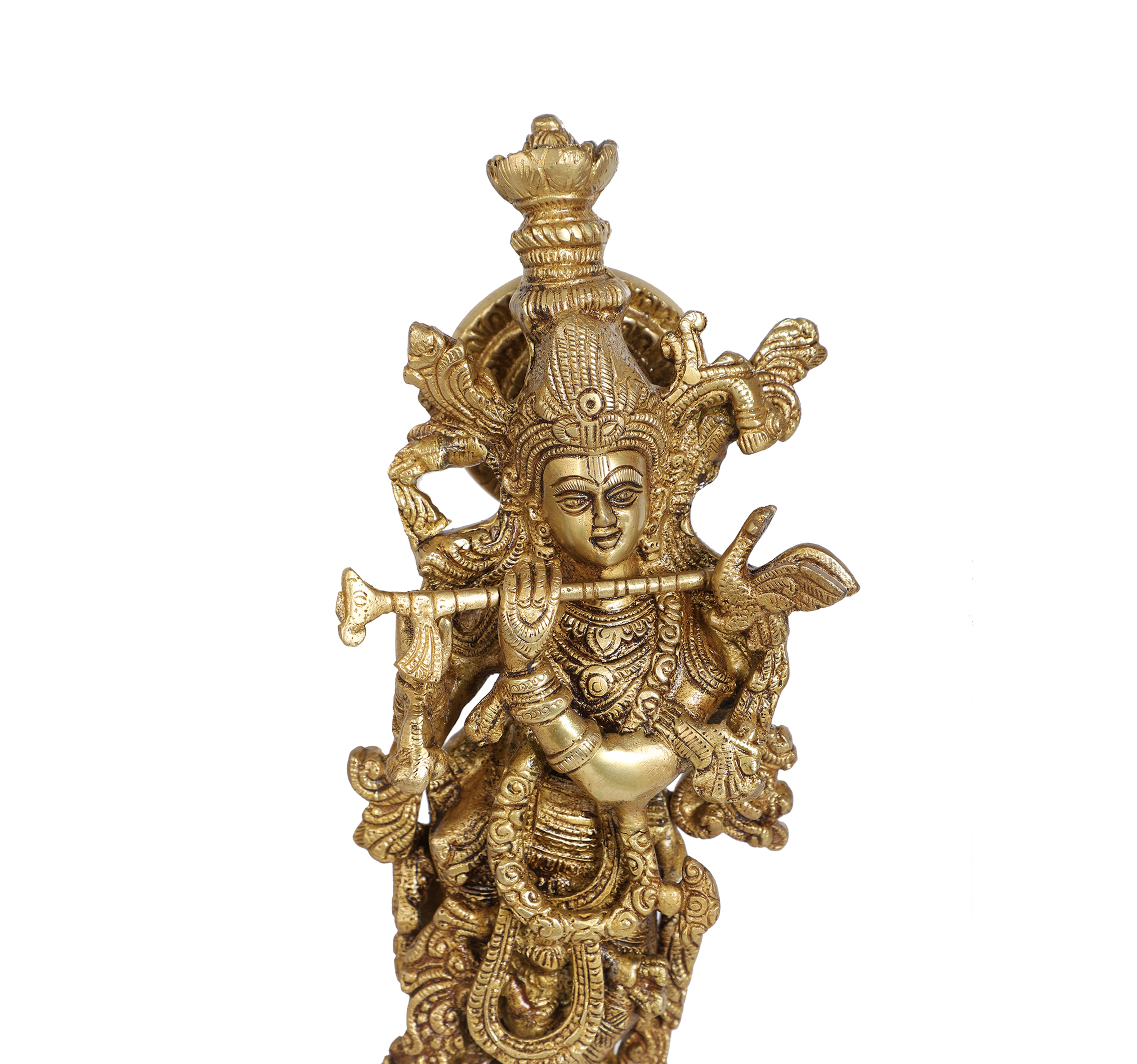 Brass 15 Inches Lord Krishna Statue, Brass Krishna Idol, Krishna Statue for Home Temple