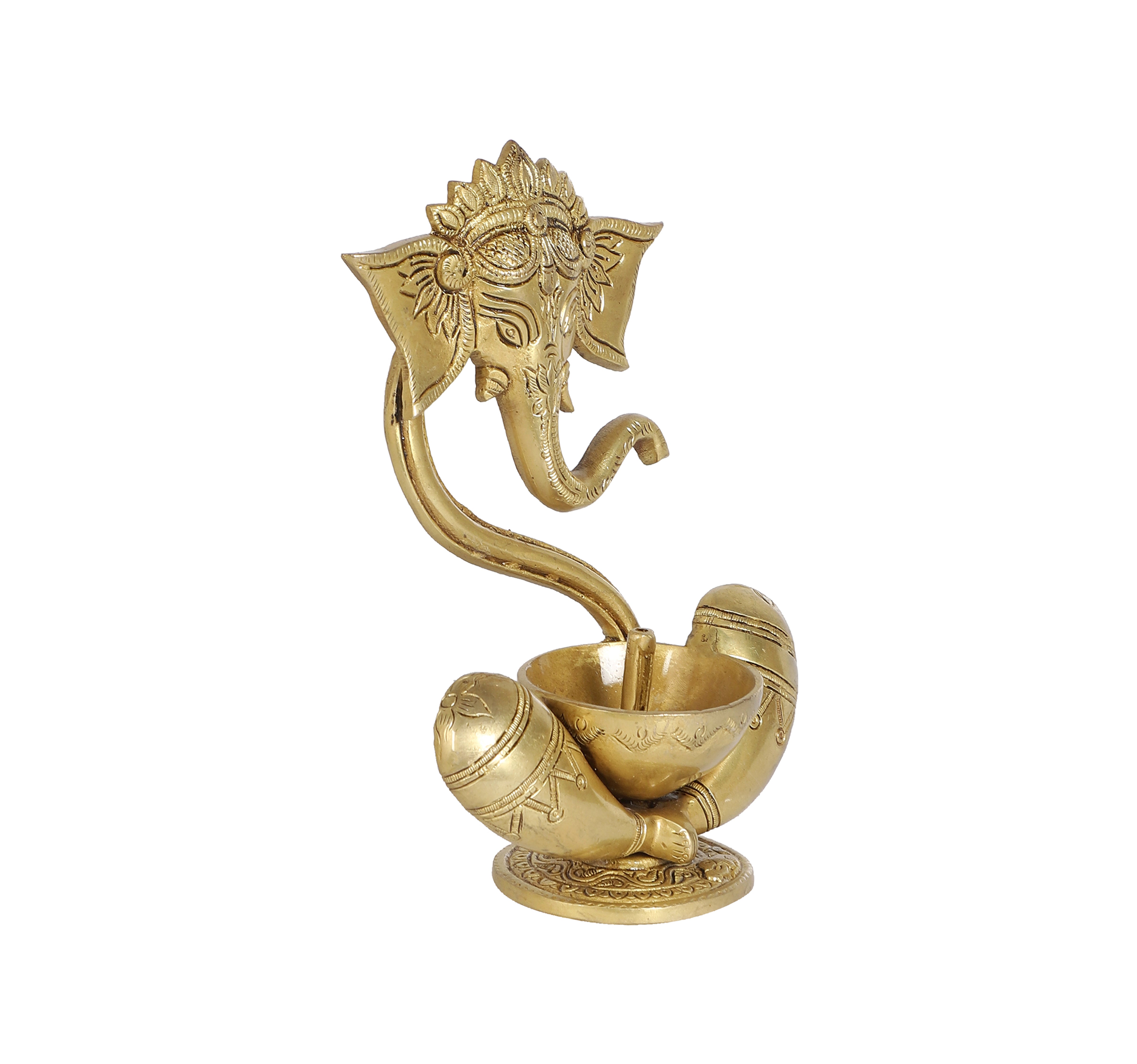 Brass 8 Inches Ganesha with Diya on Lap, Brass Ganesha Oil Lamp