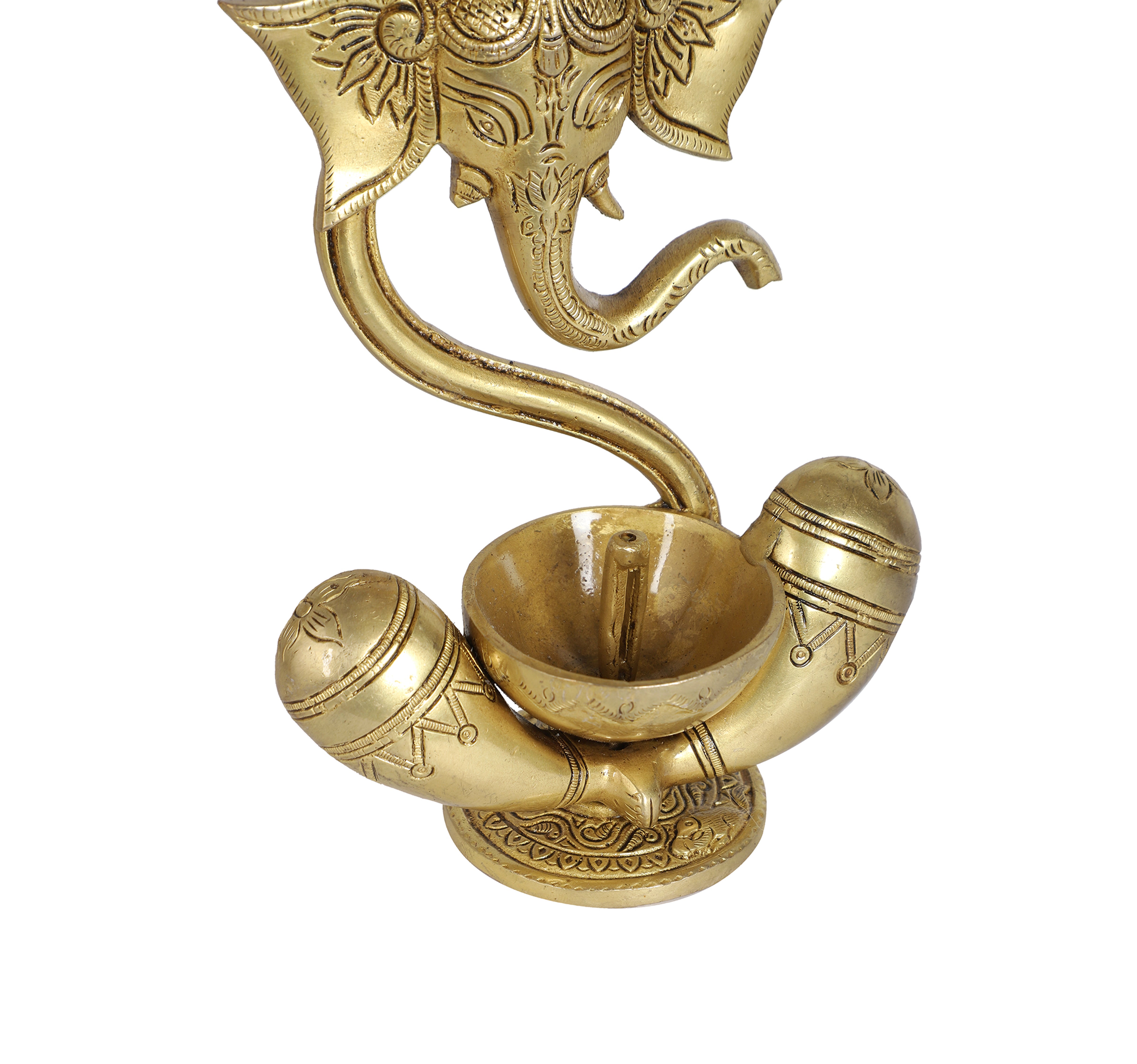 Brass 8 Inches Ganesha with Diya on Lap, Brass Ganesha Oil Lamp