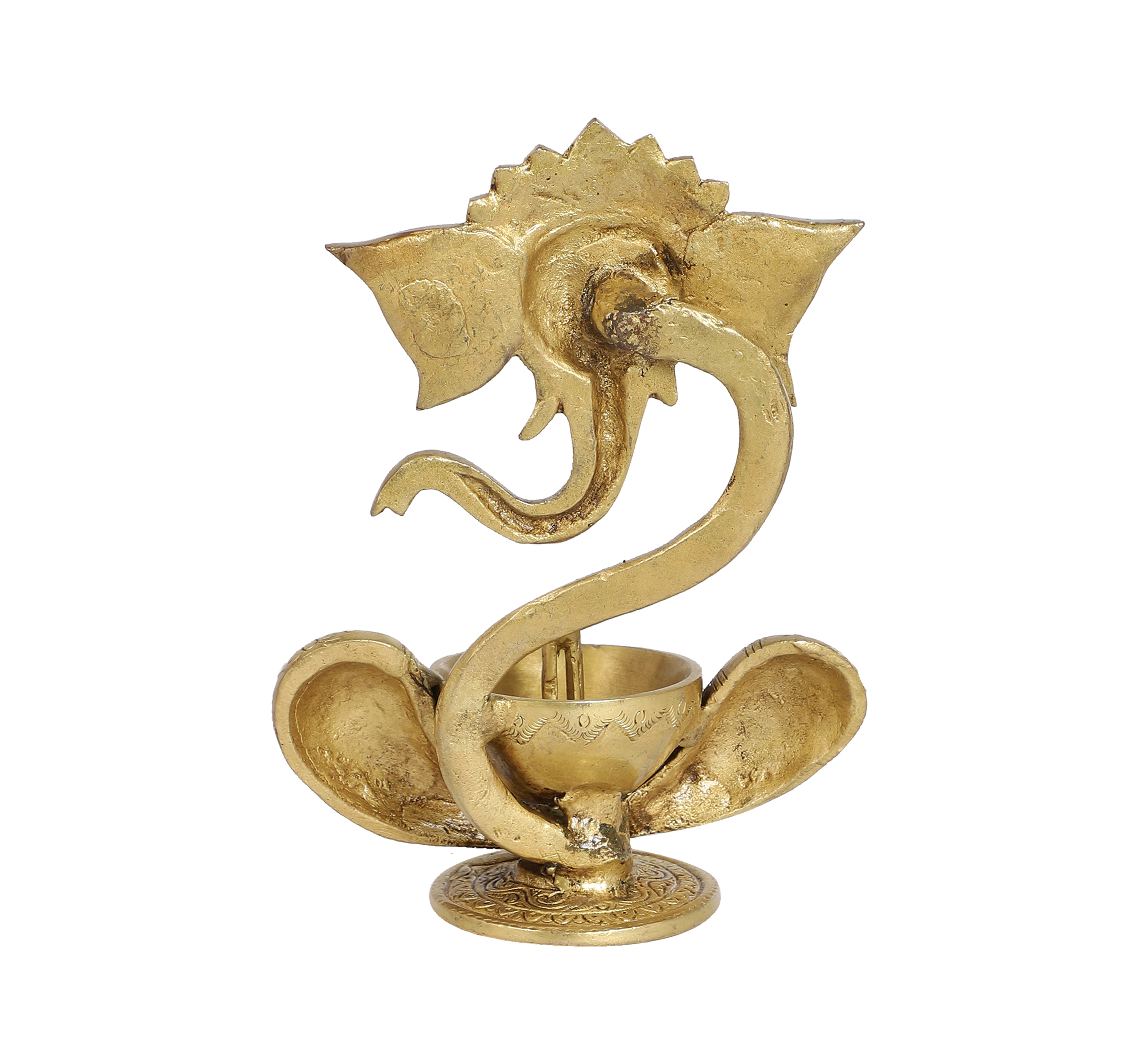 Brass 8 Inches Ganesha with Diya on Lap, Brass Ganesha Oil Lamp