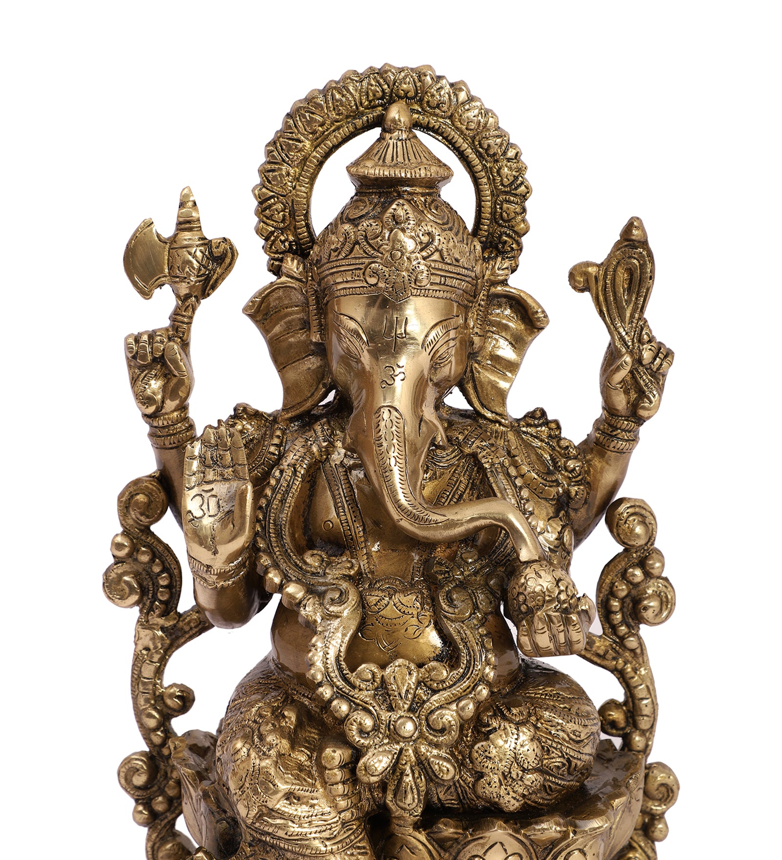 Brass 12 Inches Handcrafted Ganesha Statue, Brass Ganesha Idol, Ganesha Statue for Home/Temple