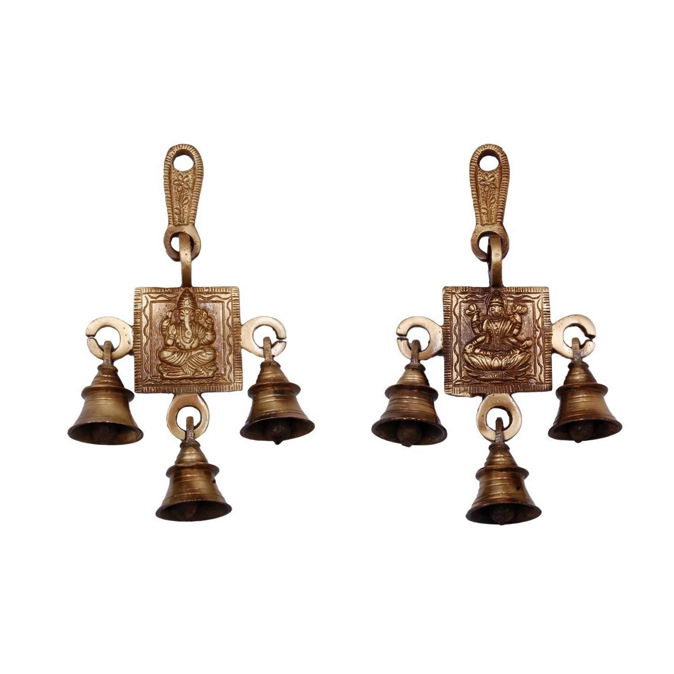 Brass Ganesh Laxmi Bells Set, Standard, Brown, 2 Pc