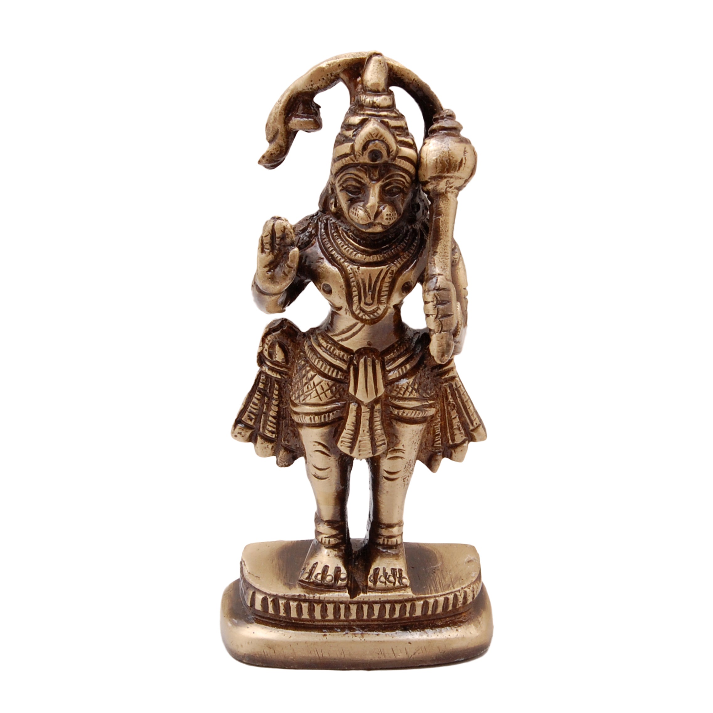 Brass Hanuman Ji Standing Statue, Standard, Antique Brown