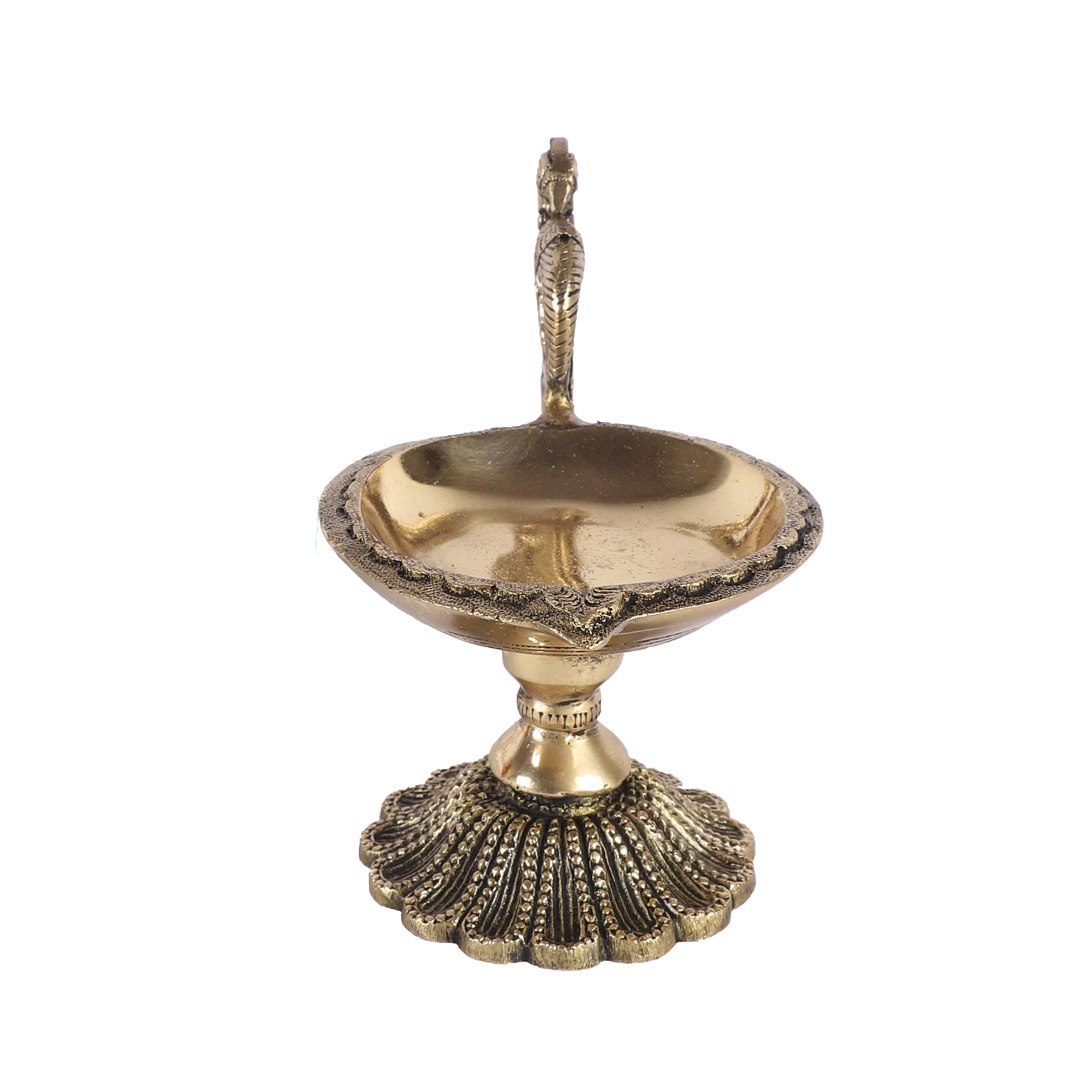 Brass Ethnic Curved Peacock Handle Design 4 Inches Diya