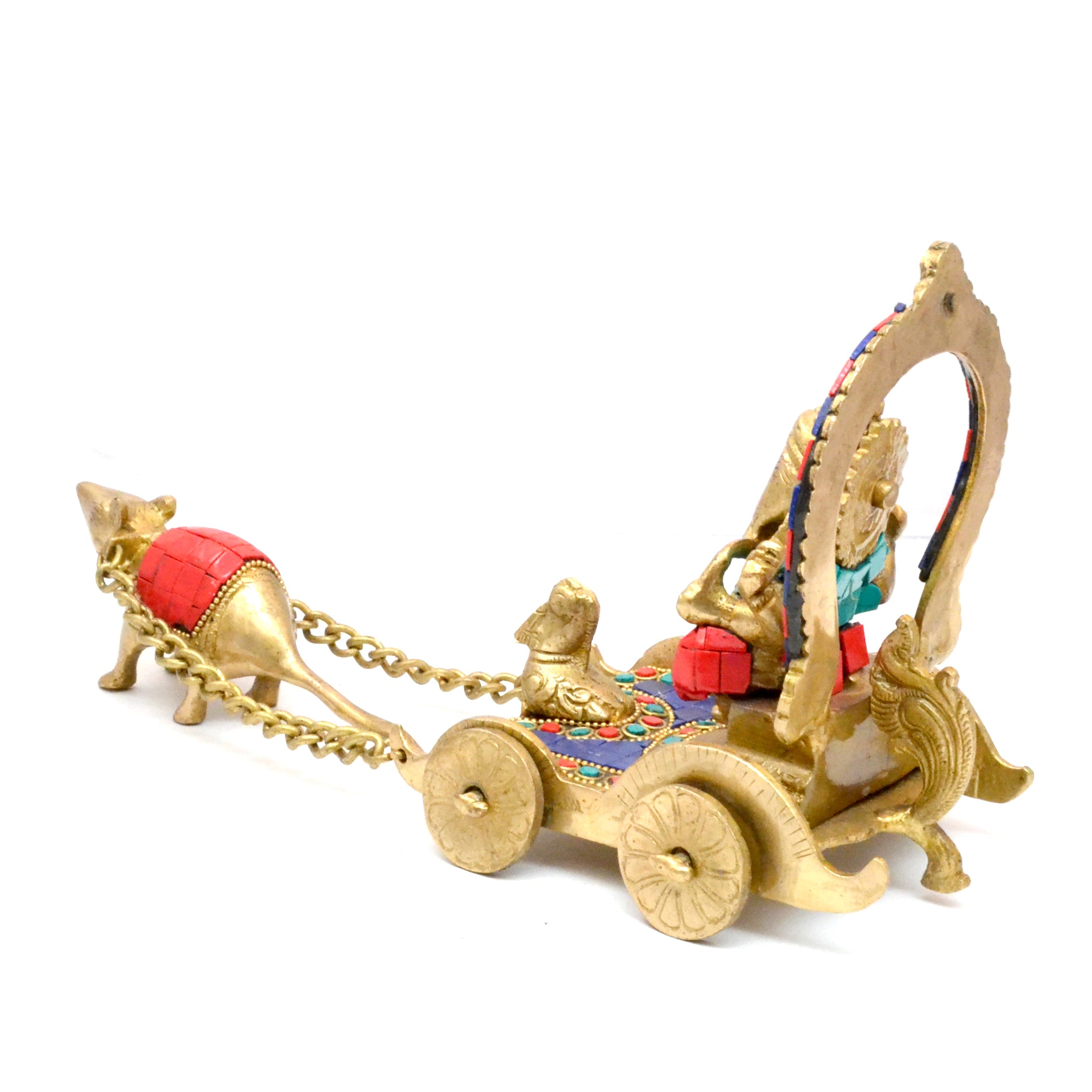 Brass Ganesha on Mouse Savari Gemstone Work Showpiece