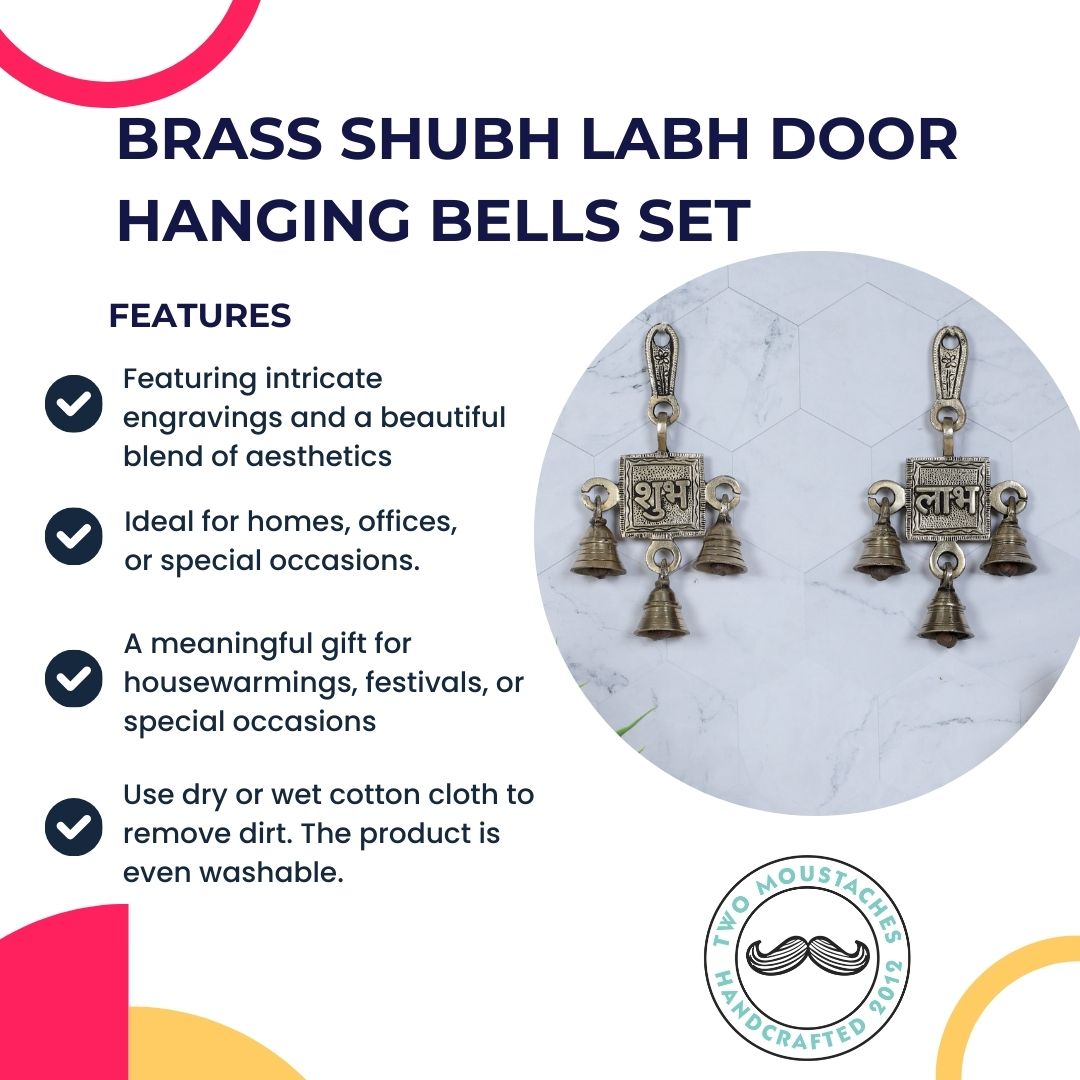 Brass Shubh Labh Door Hanging Bells Set, Hanging Bells for Home Decor