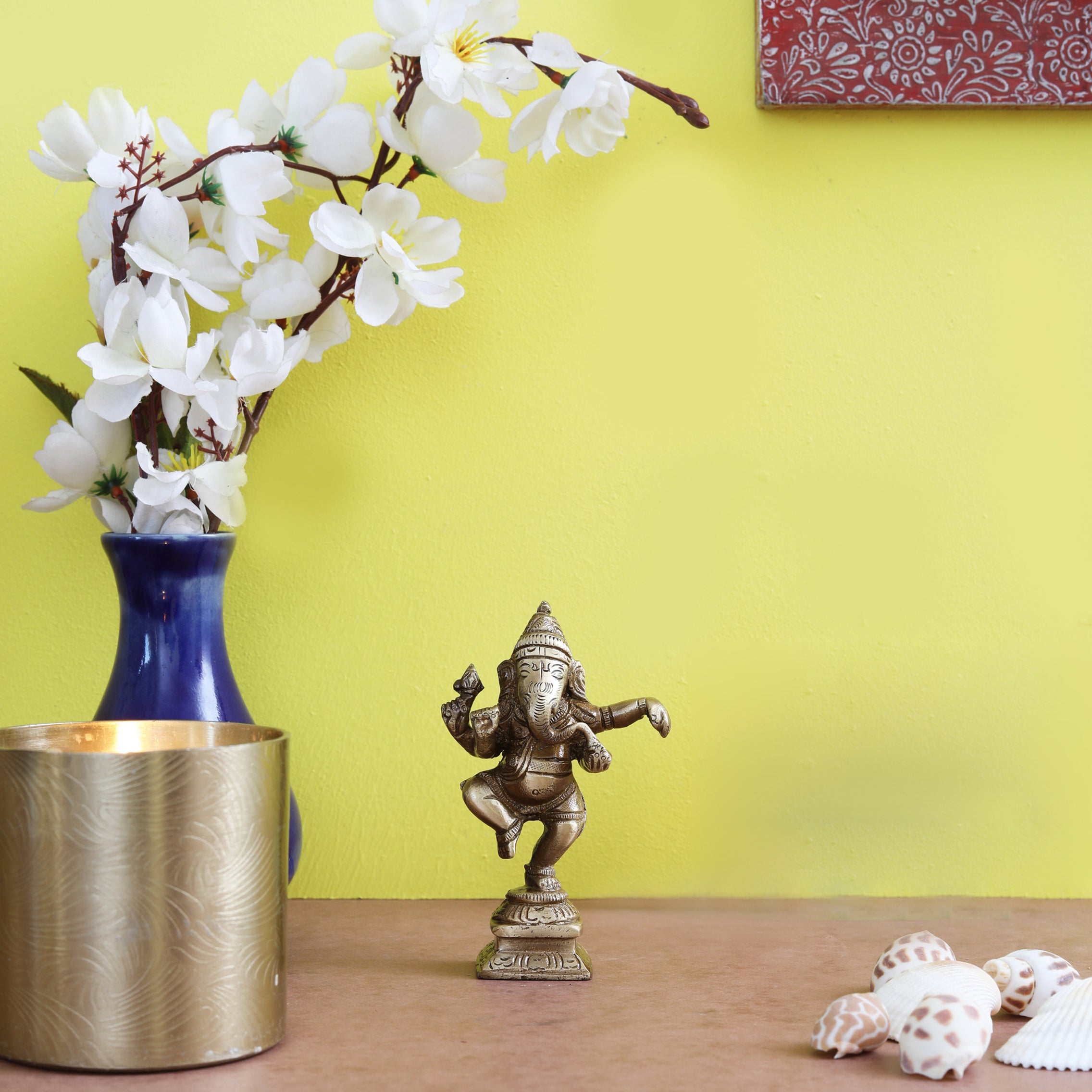 Brass Dancing Ganesha Decor Idol for Home Temple, Brown