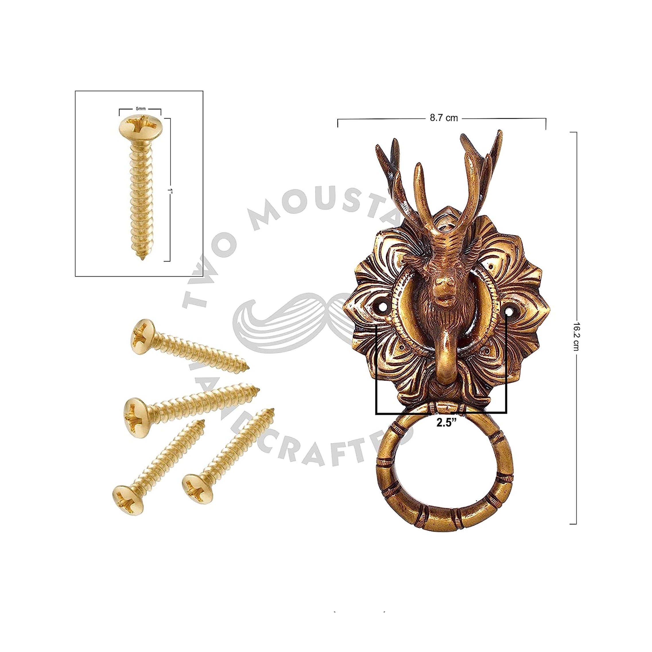 Brass Reindeer Face Door Knocker (Standard Size, Antique Brown)
