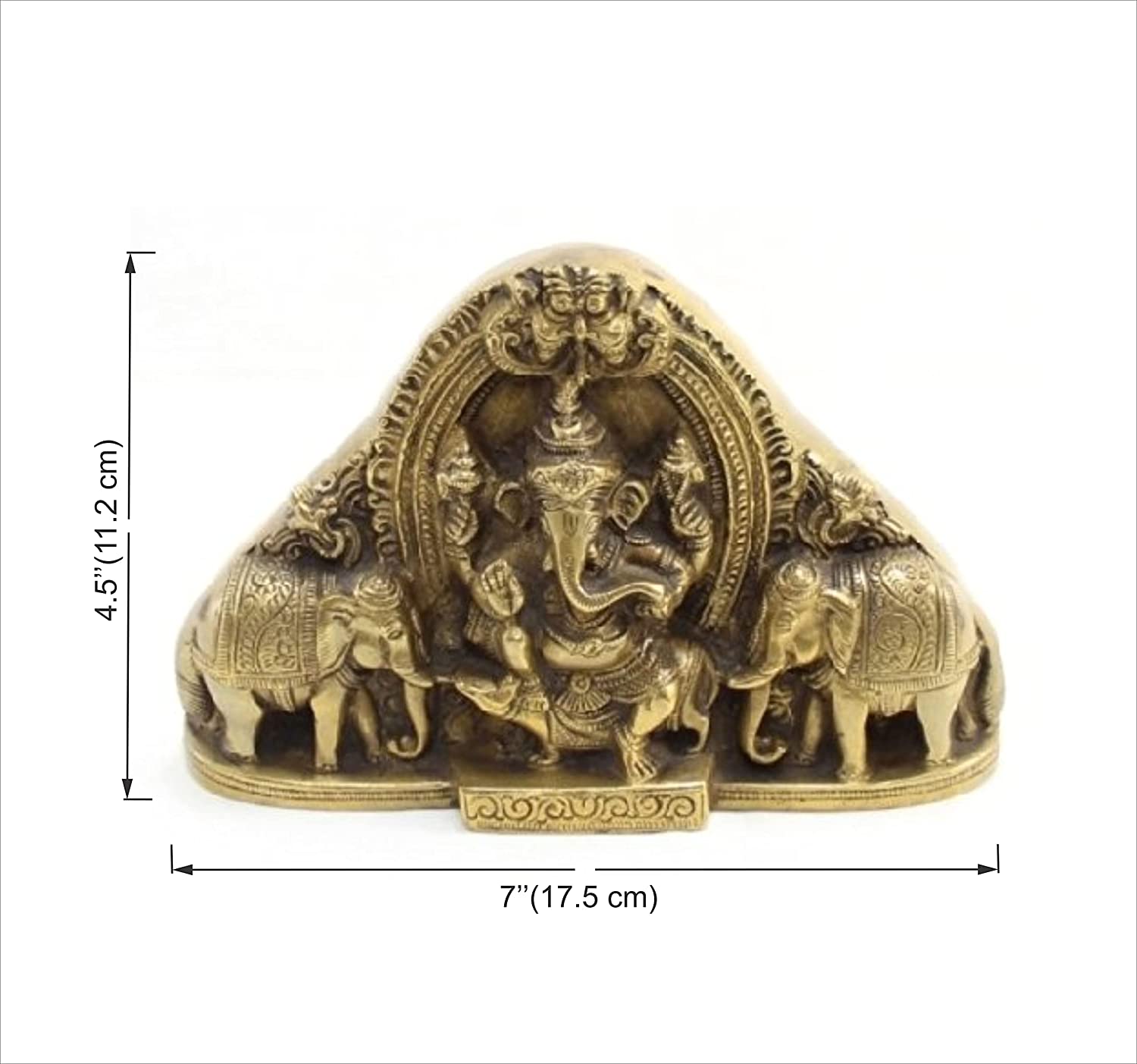 Brass Gaja Ganesha Idol - Lord Ganesha with Elephants (Standard Size, Beige, Brown)