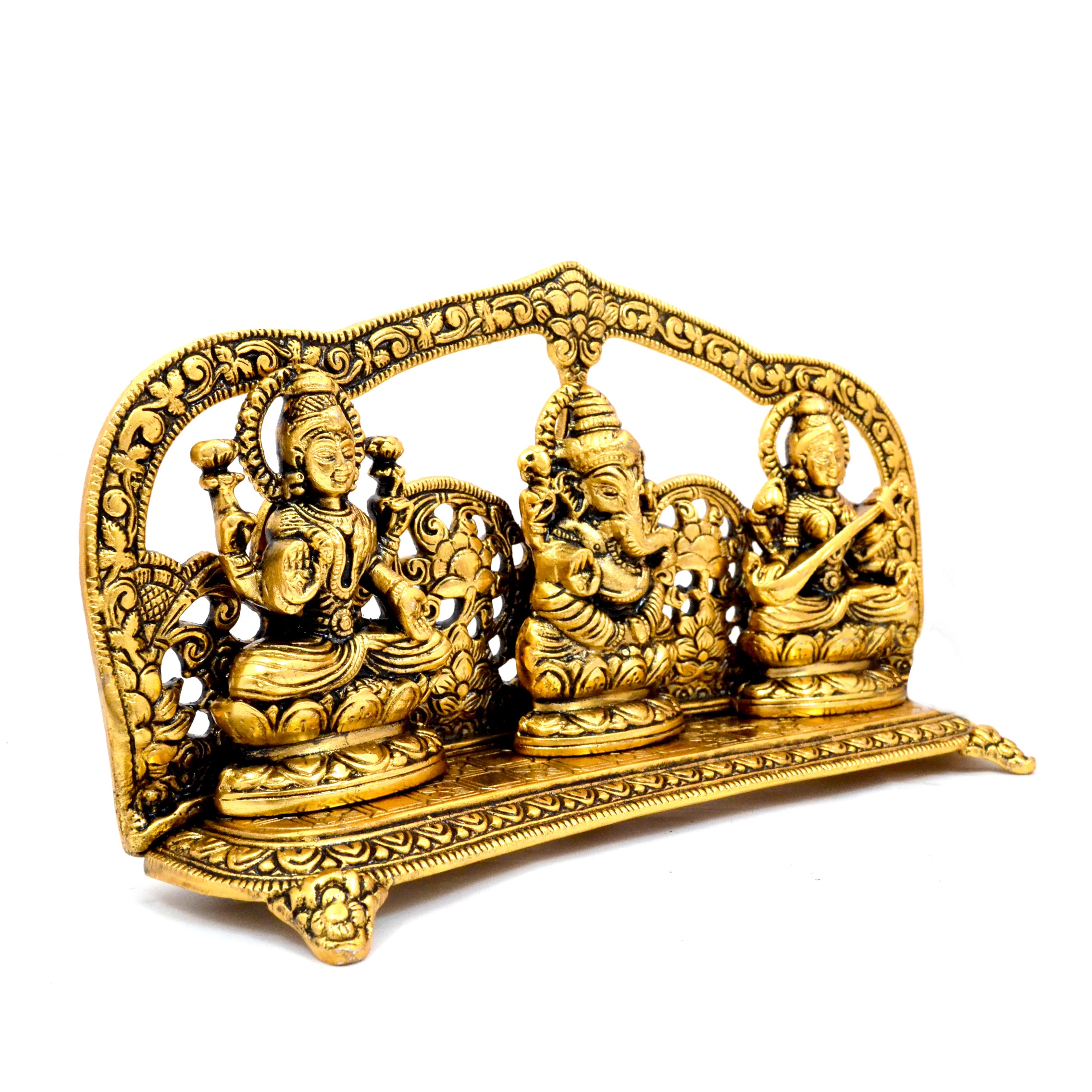 Aluminium Laxmi Ganesha Saraswati Idol, Standard, Golden