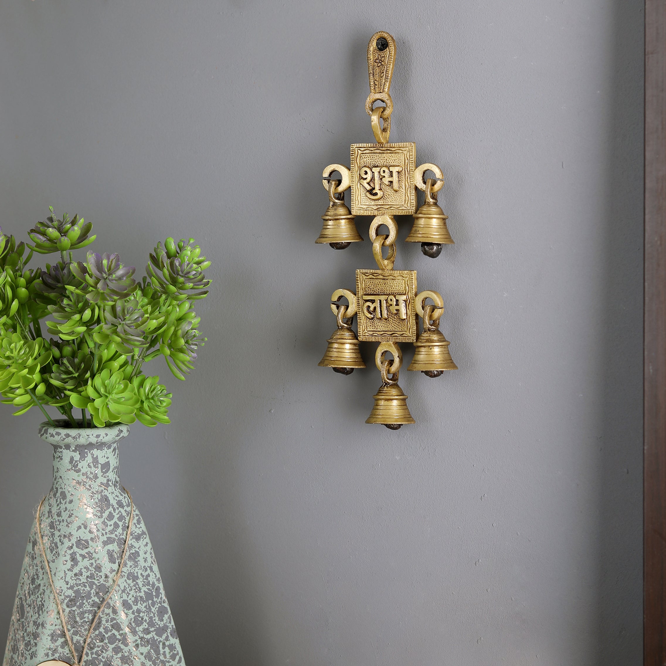 Brass Shubh Labh Hanging Bells Showpiece, Ghanti for Pooja, Ghanti for Home