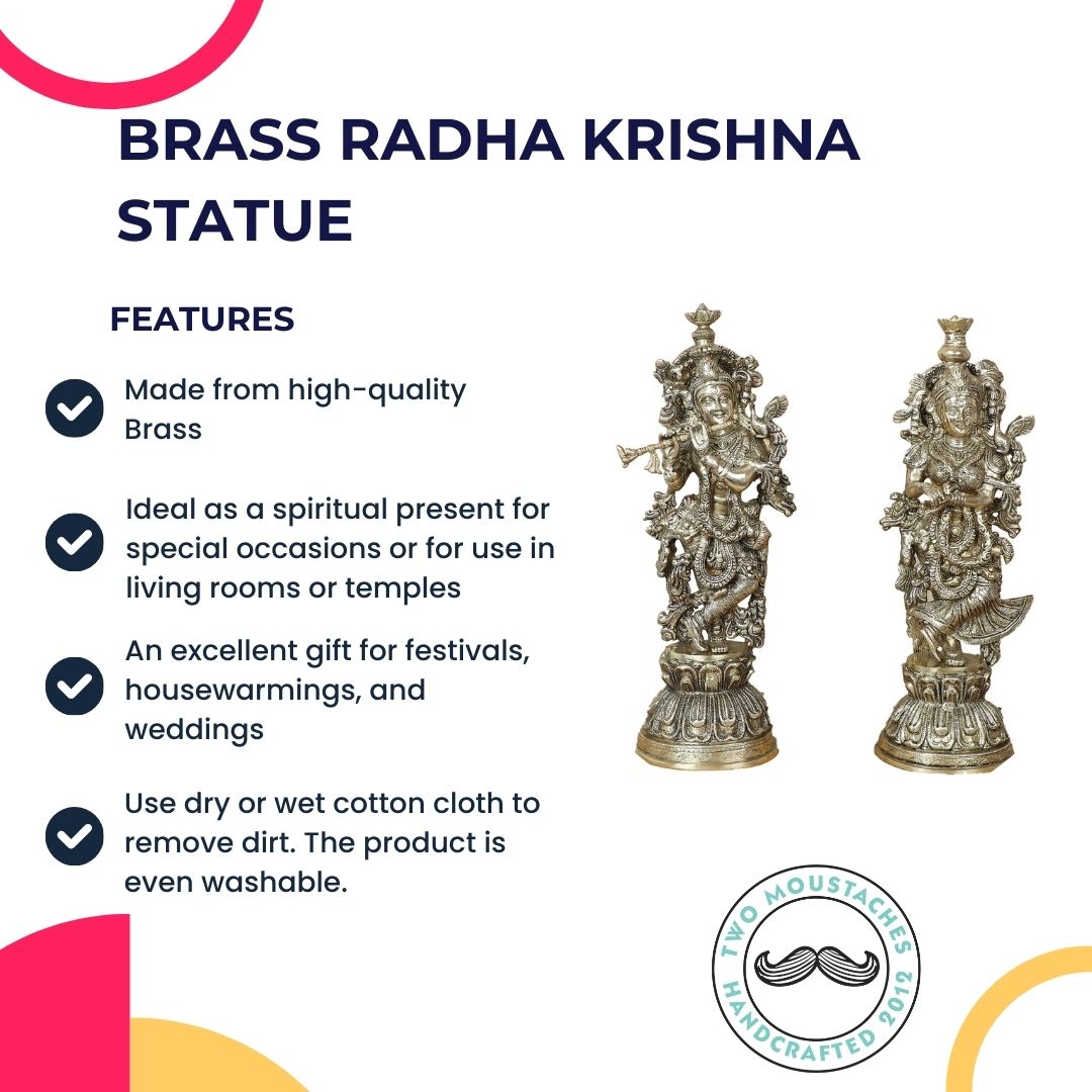 Brass Radha Krishna Statue | Big Size Radha Krishna Murti for Home Decor