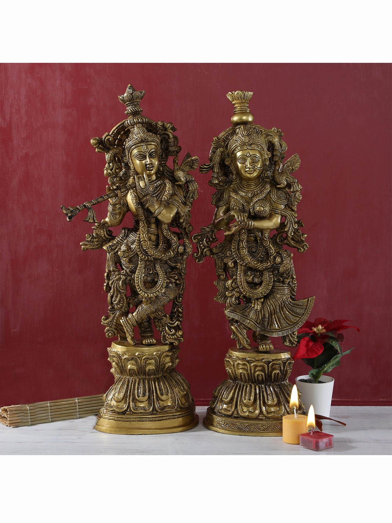 Brass Radha Krishna Statue Pair, Brass 20 Inches Radha Krishna Statue Pair