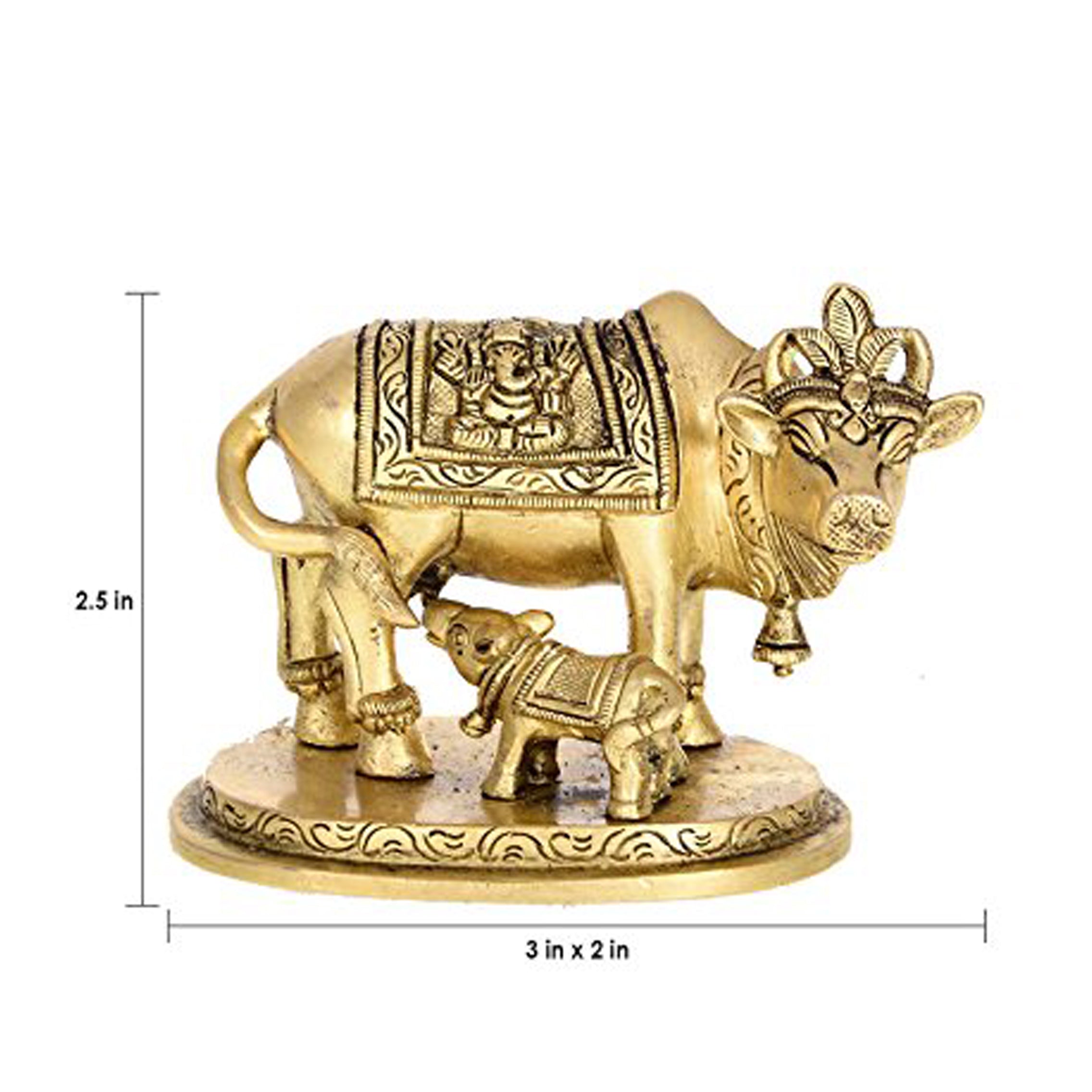 Brass Holy Kamdhenu Cow and Calf Sculpture
