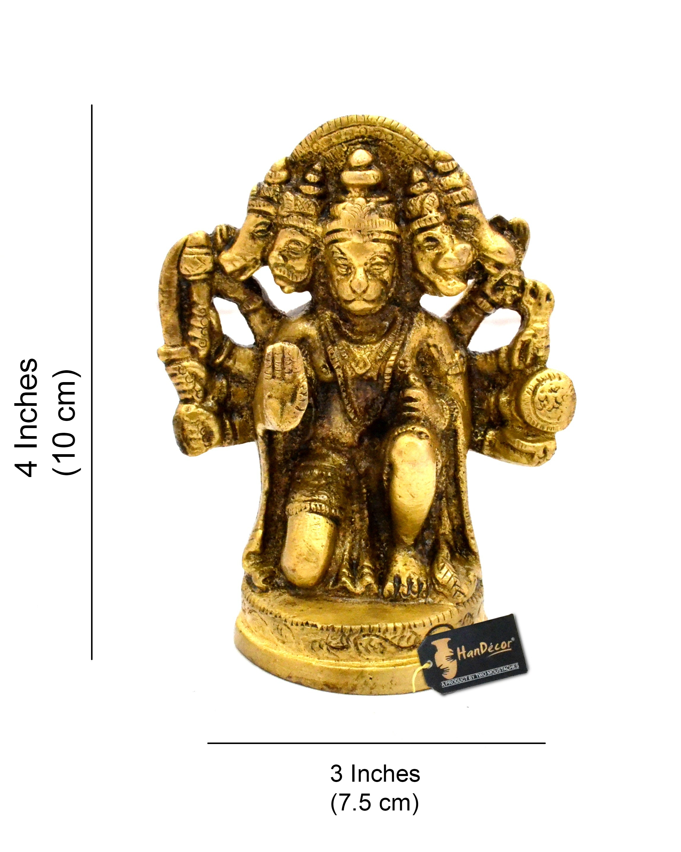 Panchmukhi Hanuman 4 Inches Brass Idol, Antique Yellow