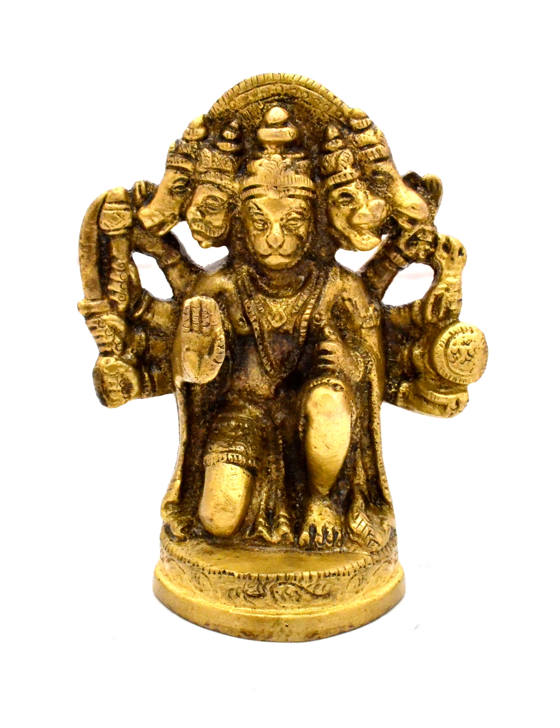 Panchmukhi Hanuman 4 Inches Brass Idol, Antique Yellow