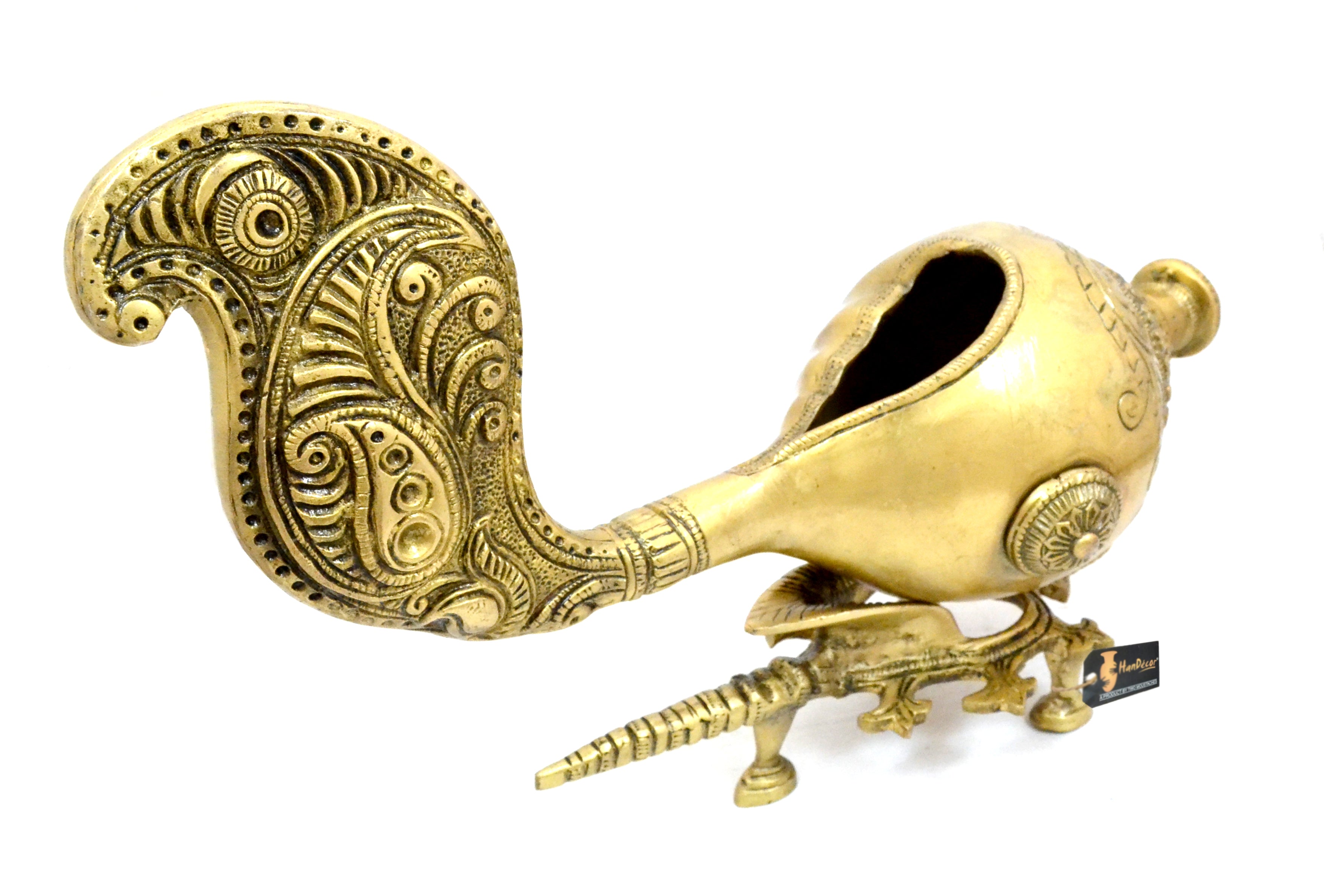 Brass Shankh with Stand, Standard, Antique Yellow
