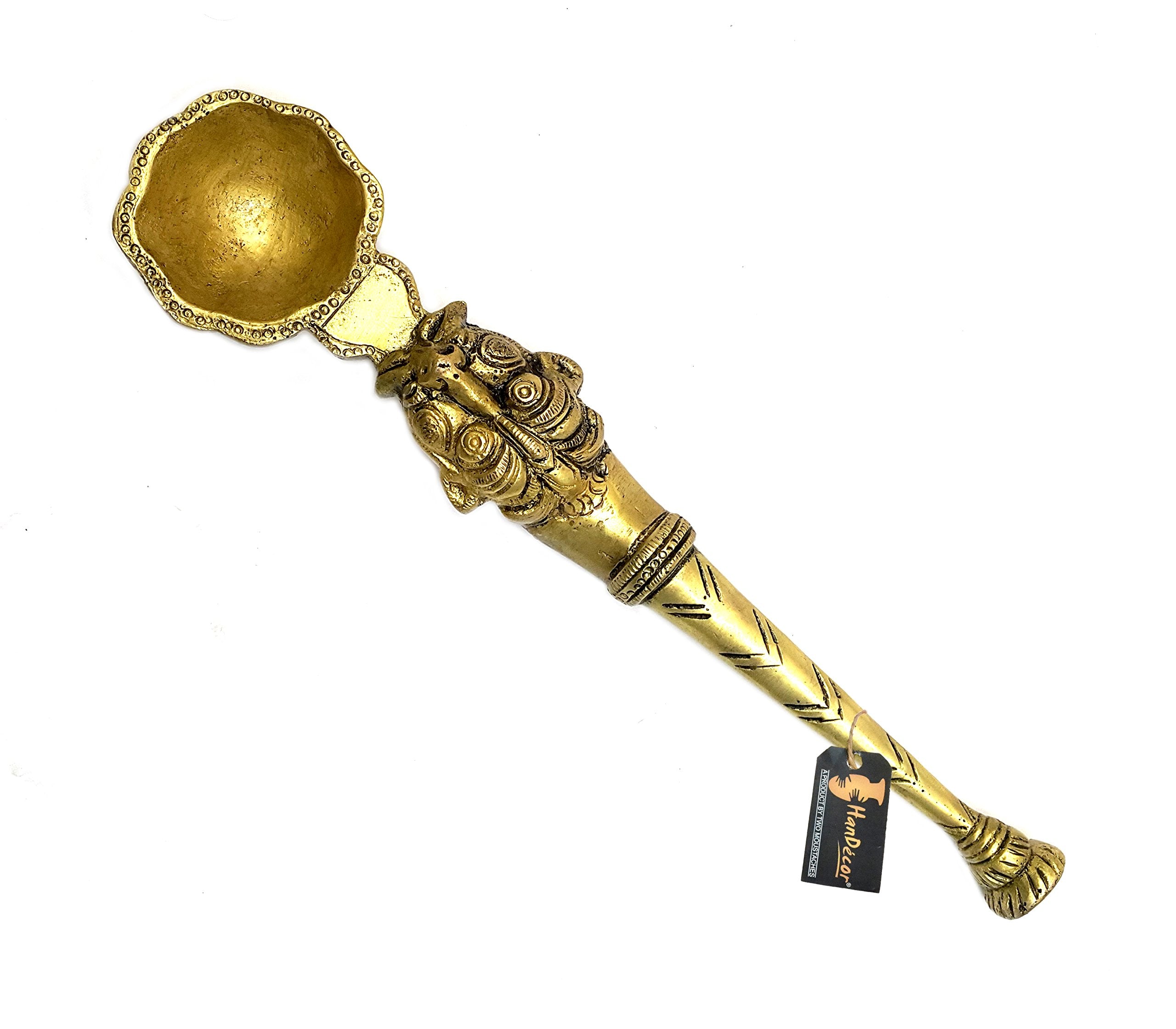Brass Yali Design Pooja Spoon (Antique Yellow)