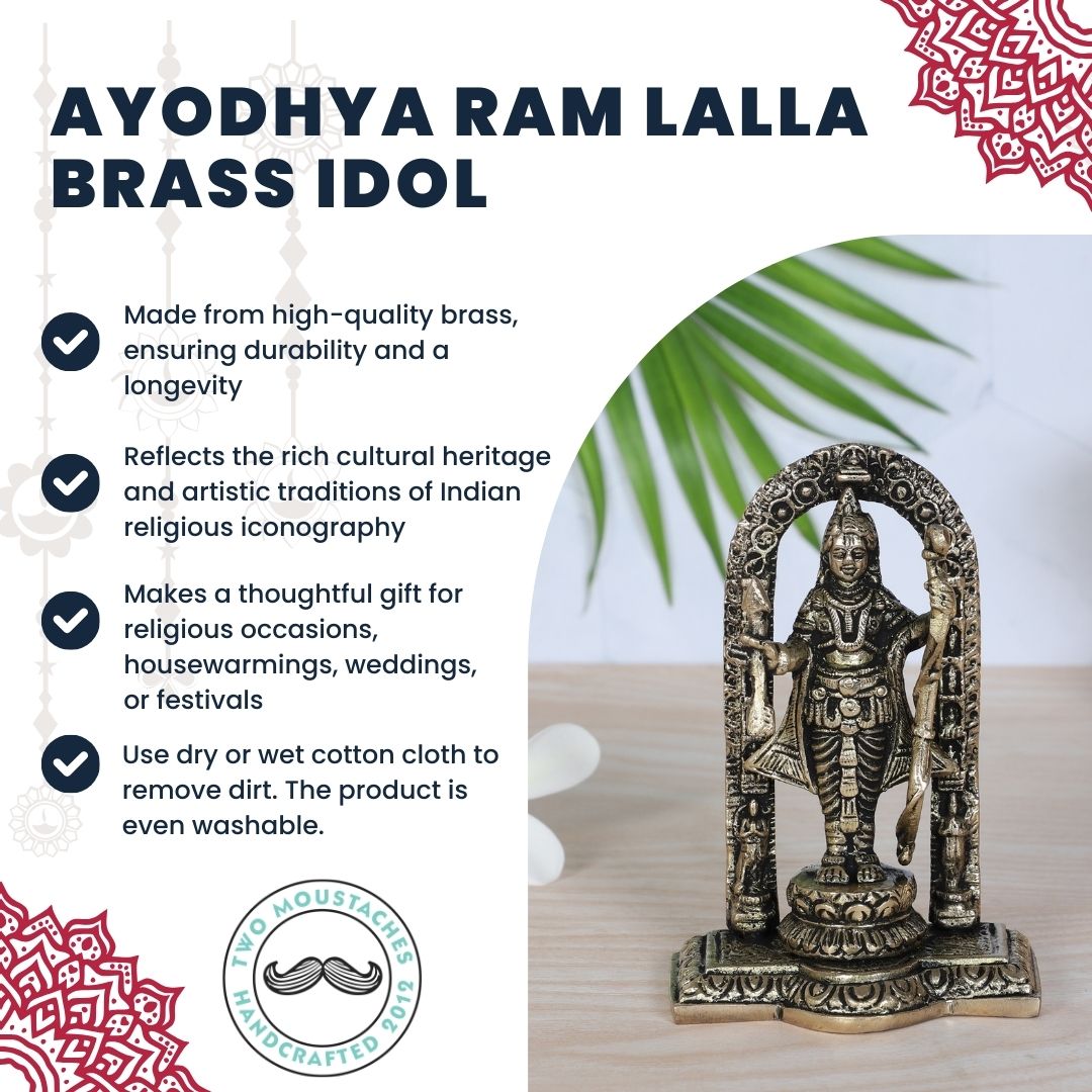 4.5 Inches Ayodhya Ram Lalla Brass Idol, Shri Ram Brass Statue for Mandir