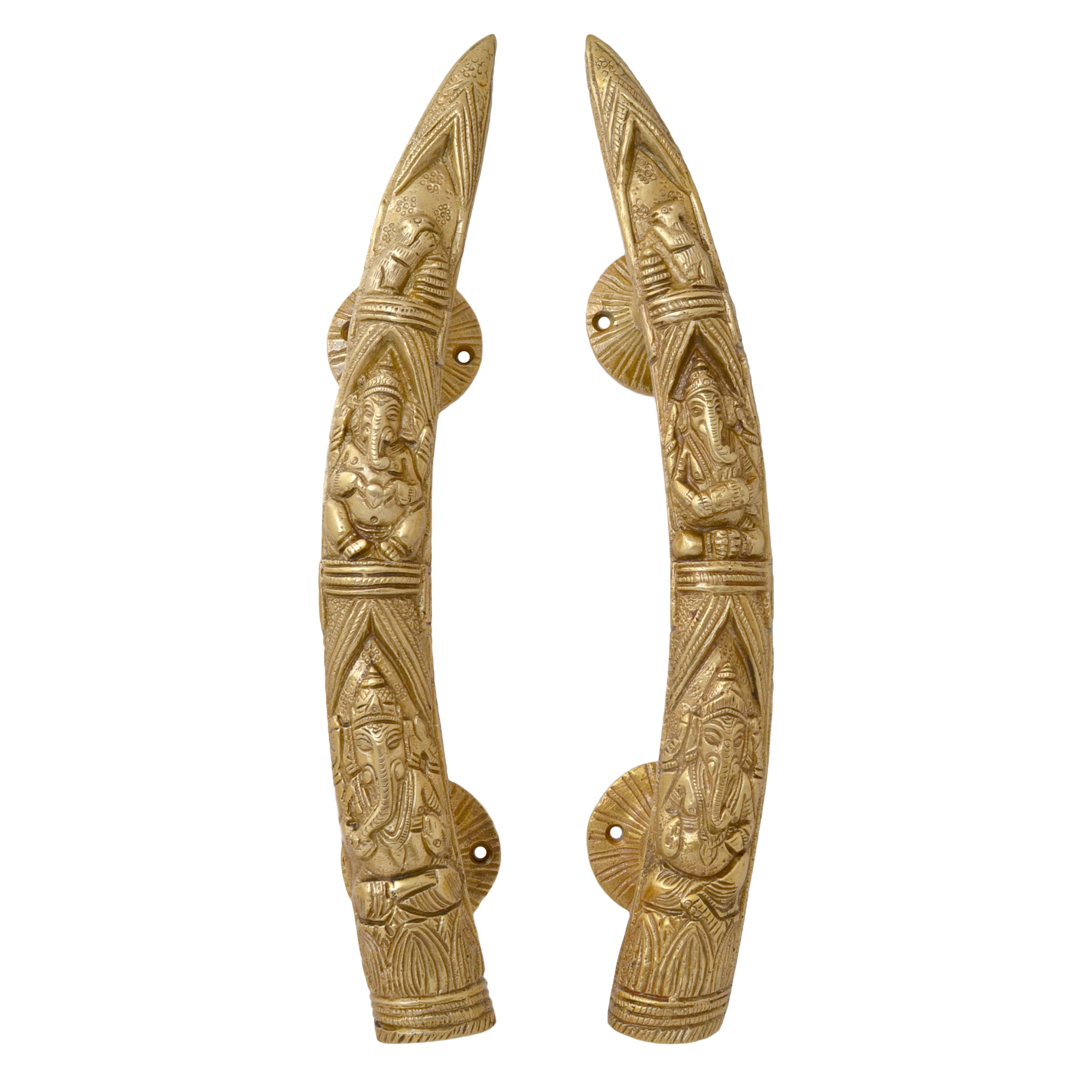 Brass Tuskar Style Ganesha Carving Door Handle Pair