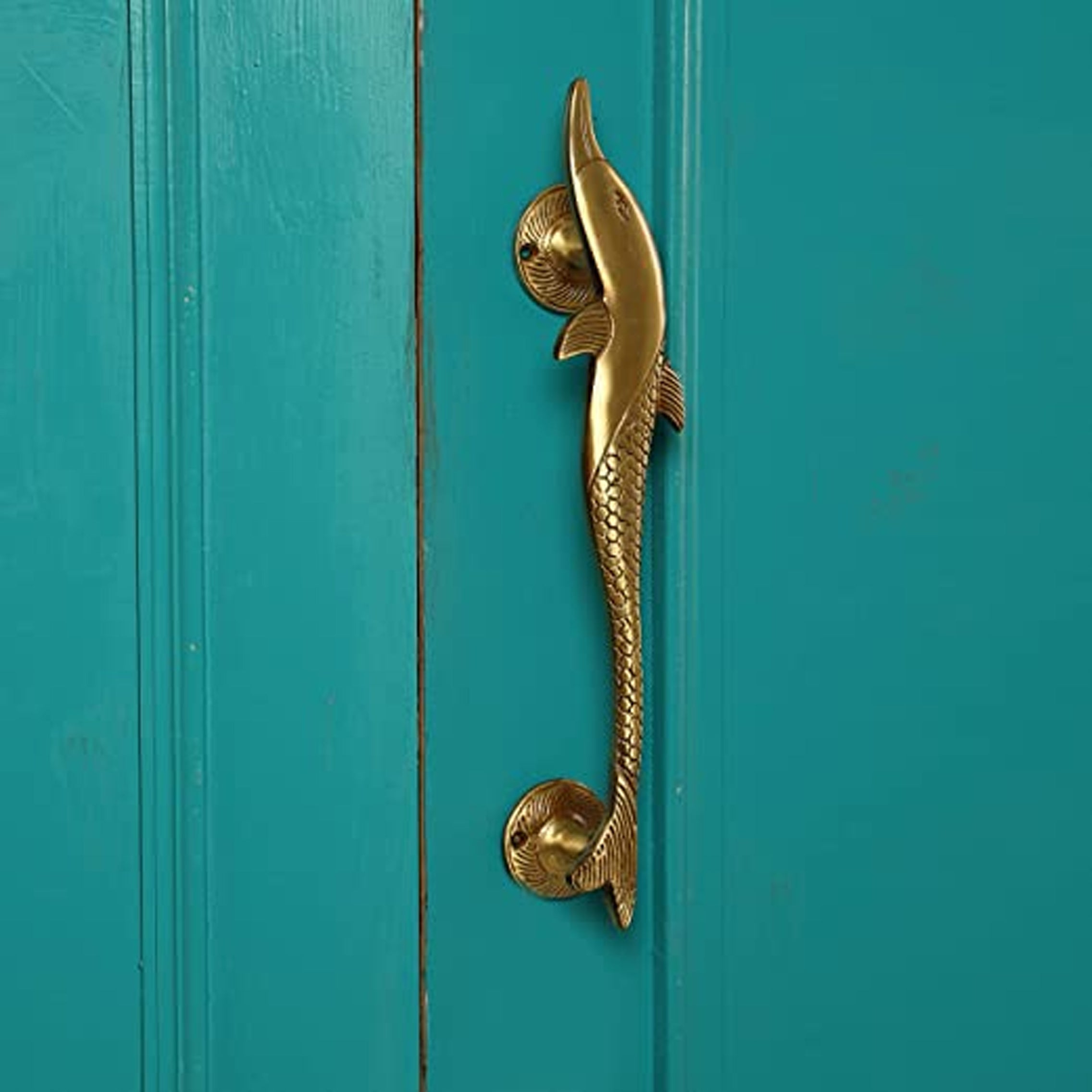 Brass Dolphin Design Door Handle, Standard Size, Antique Brown