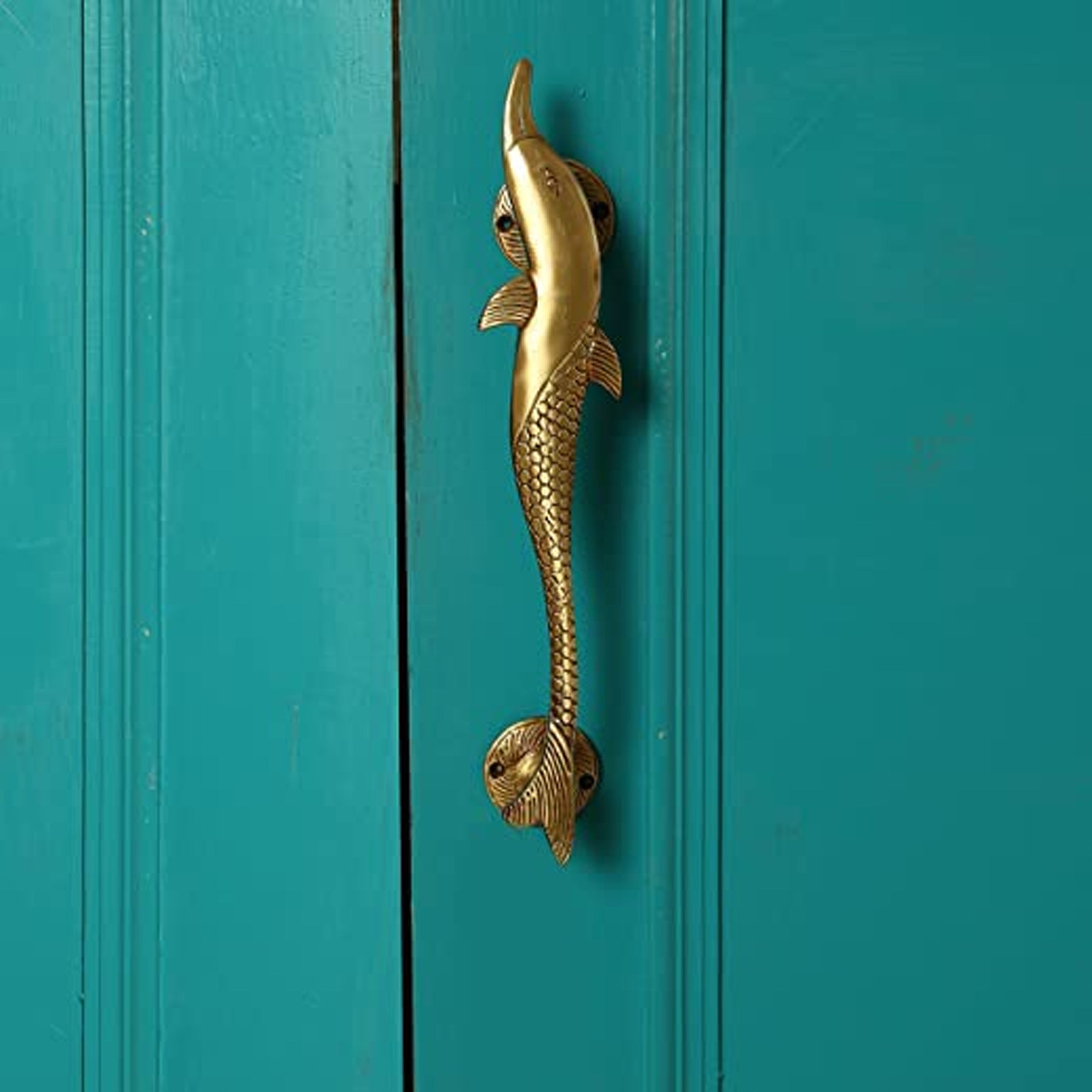 Brass Dolphin Design Door Handle, Standard Size, Antique Brown