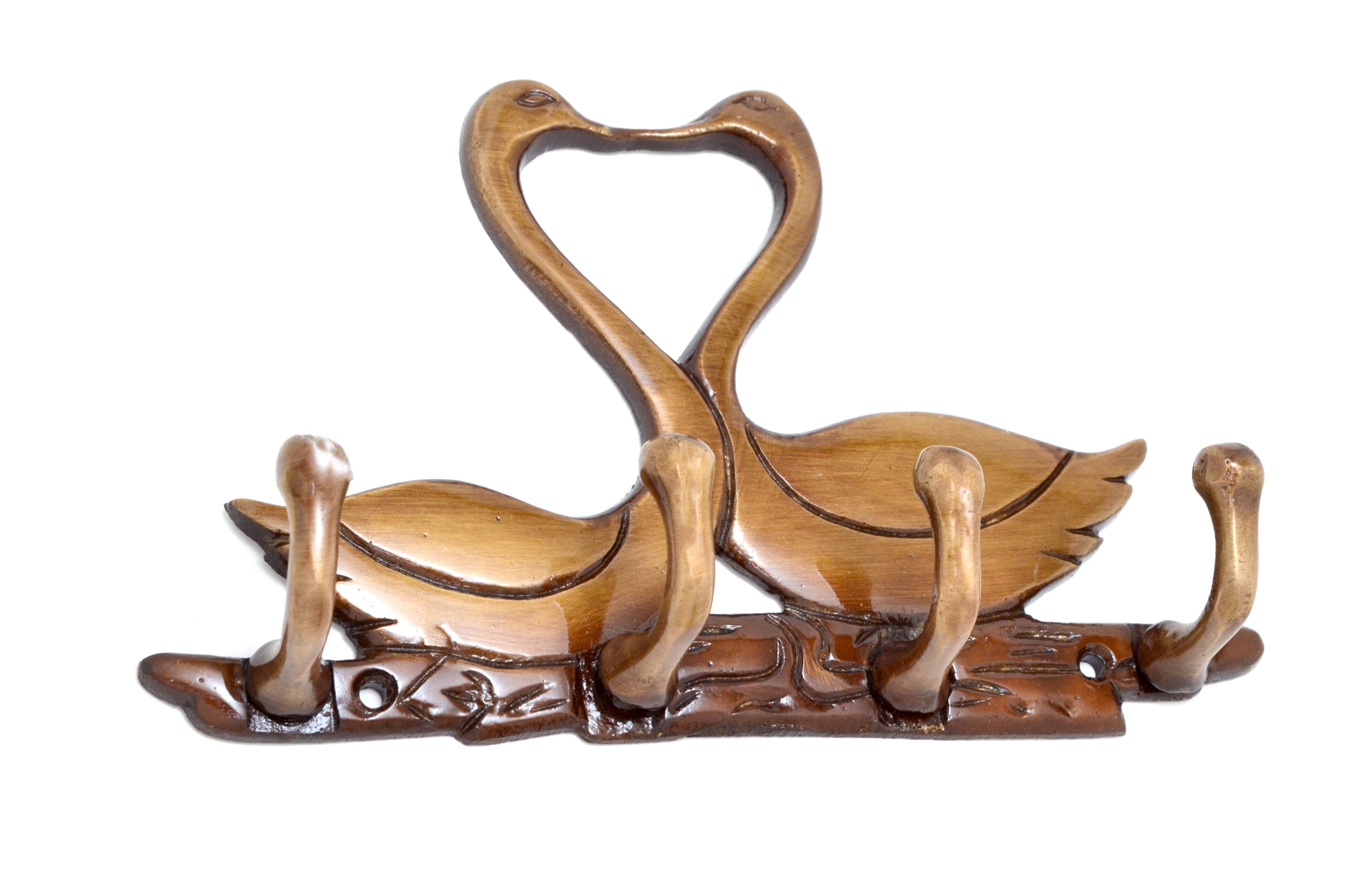 Brass Kissing Swan Pair Key Holder