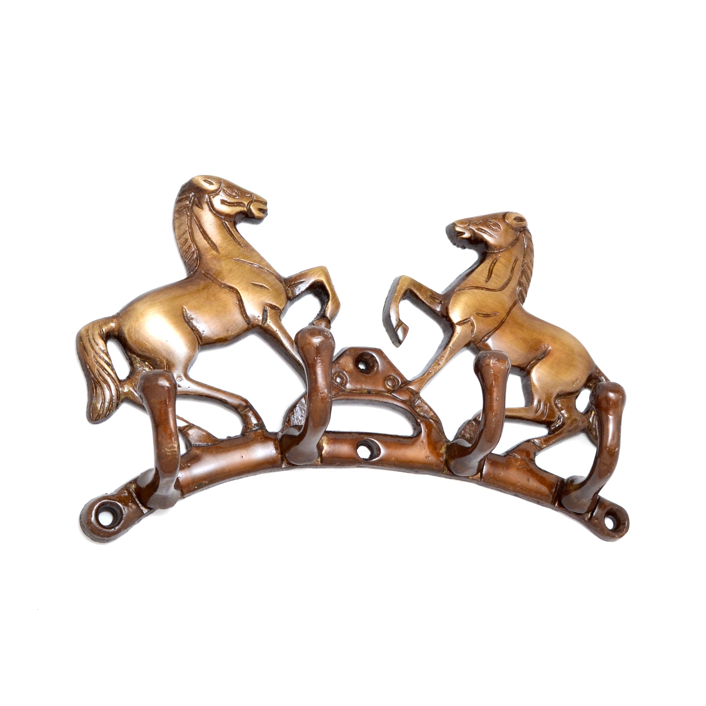 Brass Victorious Horse Pair Key Holder (Multicolour)